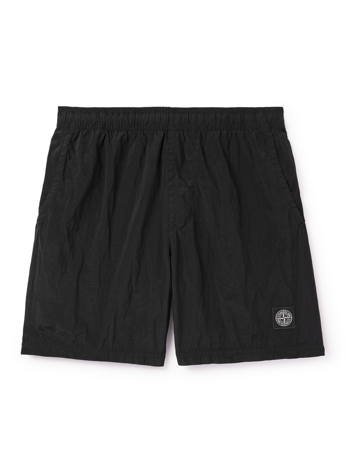 Shop Stone Island Straight-leg Mid-length Logo-appliquéd Nylon Metal Swim Shorts In Black