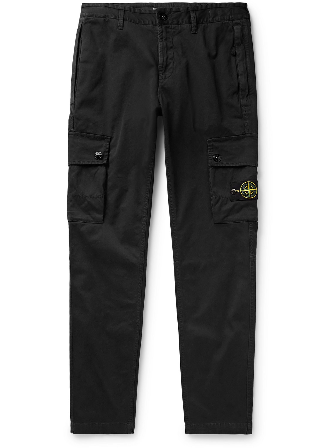 Stone Island Slim-fit Tapered Logo-appliquéd Cotton-blend Cargo Trousers In Black