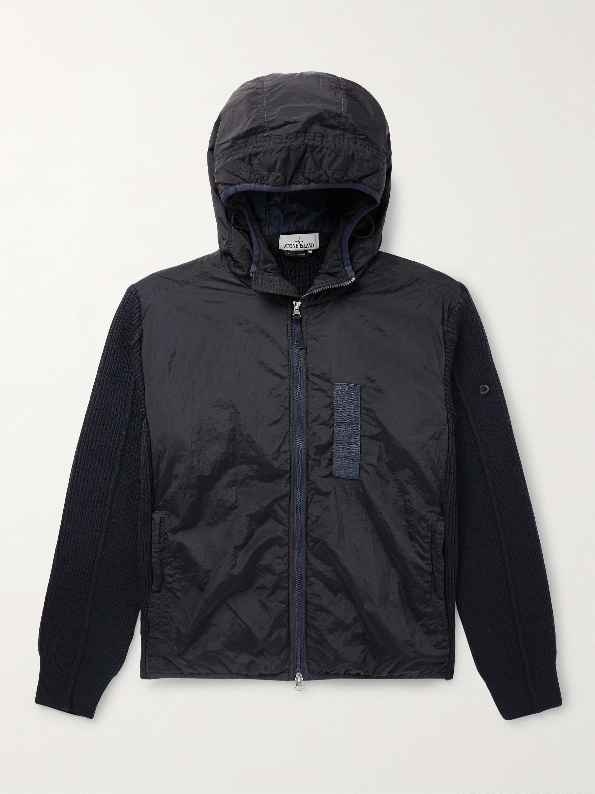 STONE ISLAND Slim-Fit Panelled Nylon Metal and Ribbed Virgin Wool Hooded  Jacket for Men | MR PORTER