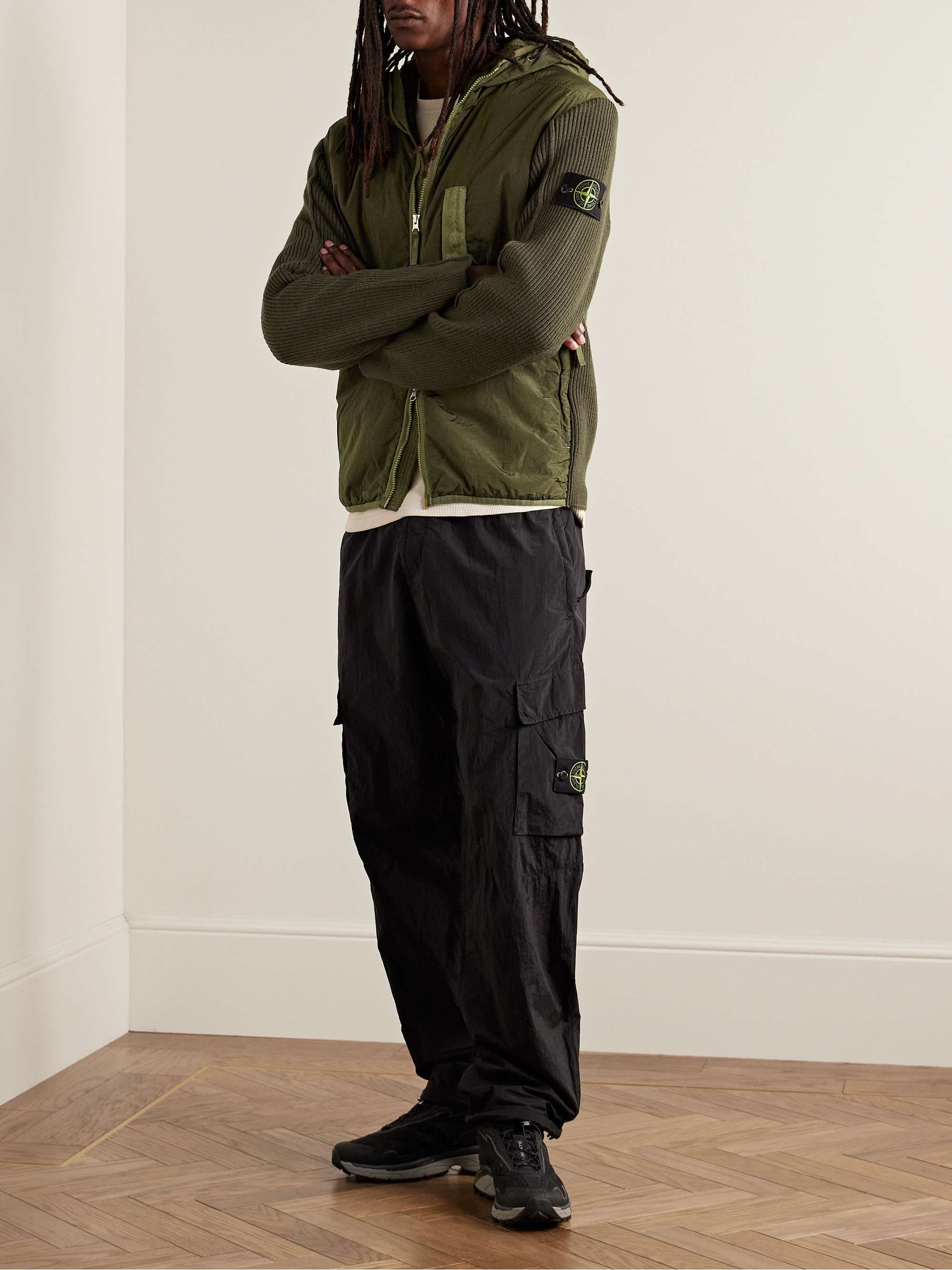 STONE ISLAND Slim-Fit Panelled ECONYL® Nylon Metal and Ribbed Virgin Wool  Hooded Jacket for Men | MR PORTER