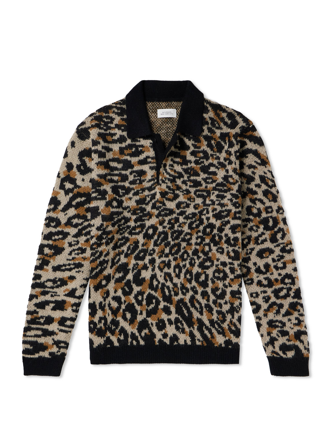 SATURDAYS SURF NYC BEAUCHAMP LEOPARD-PRINT KNITTED POLO SHIRT