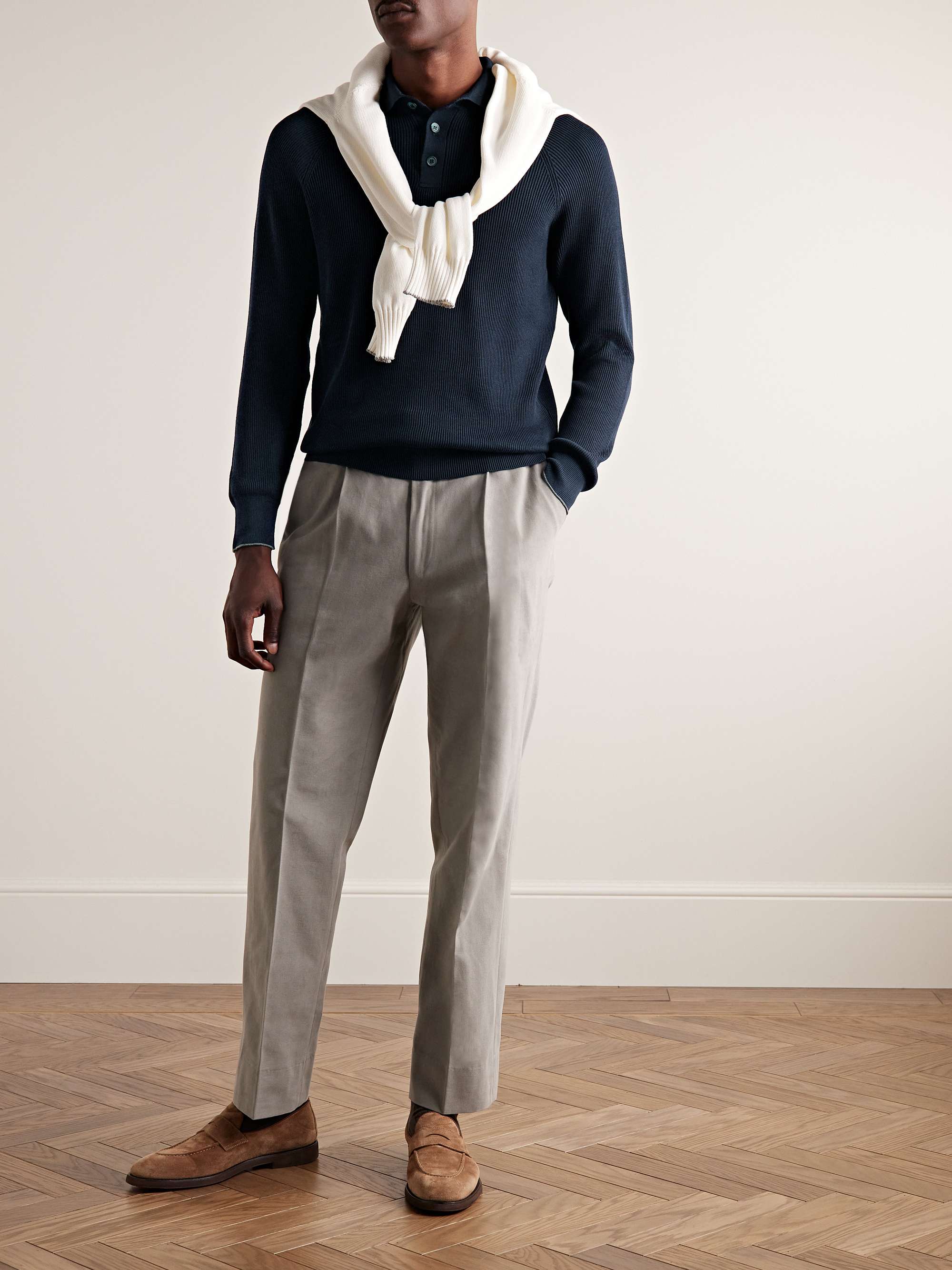 BRUNELLO CUCINELLI Ribbed Cotton Polo Shirt for Men | MR PORTER