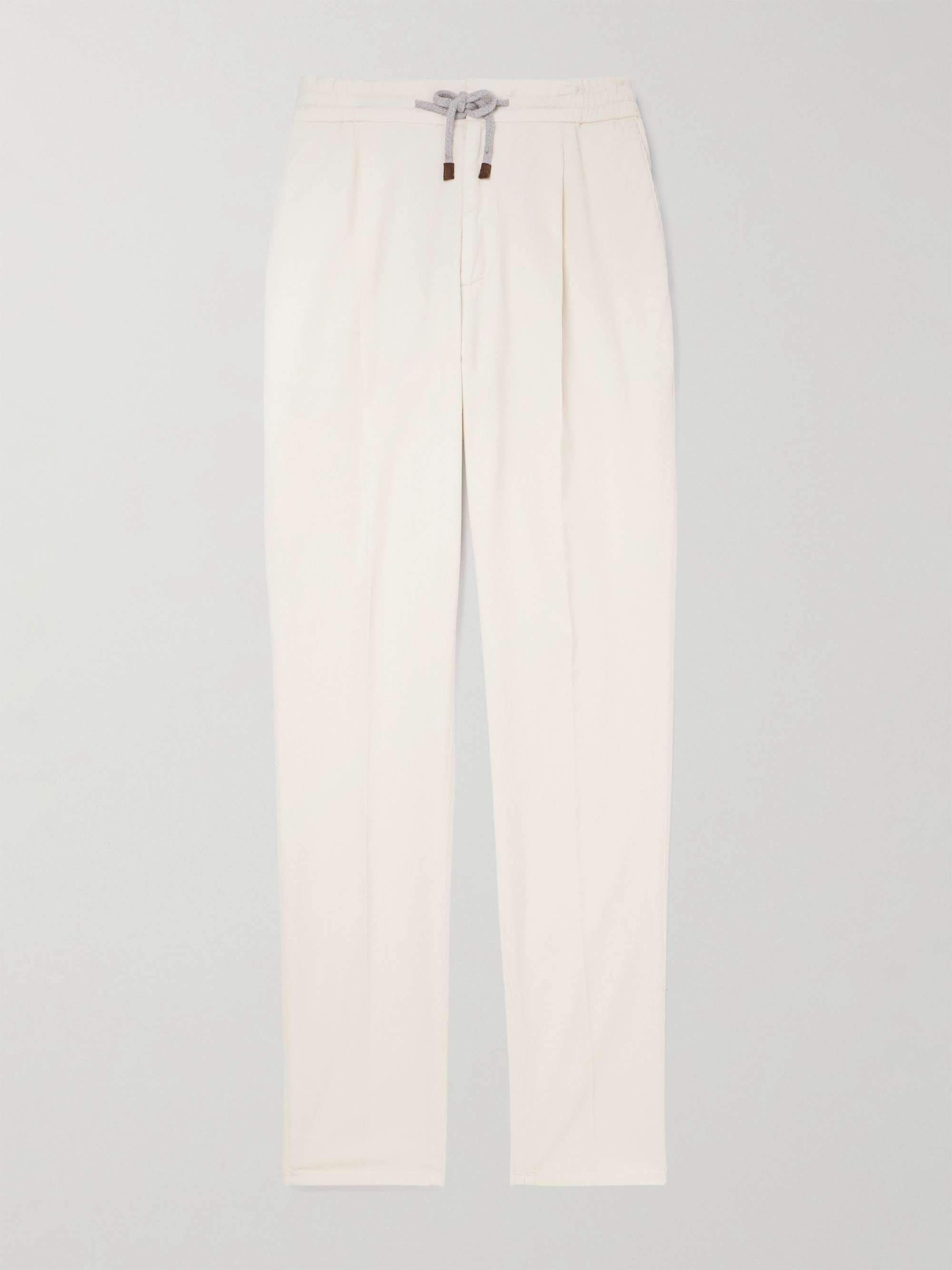 BRUNELLO CUCINELLI Tapered Pleated Cotton-Corduroy Drawstring Trousers ...