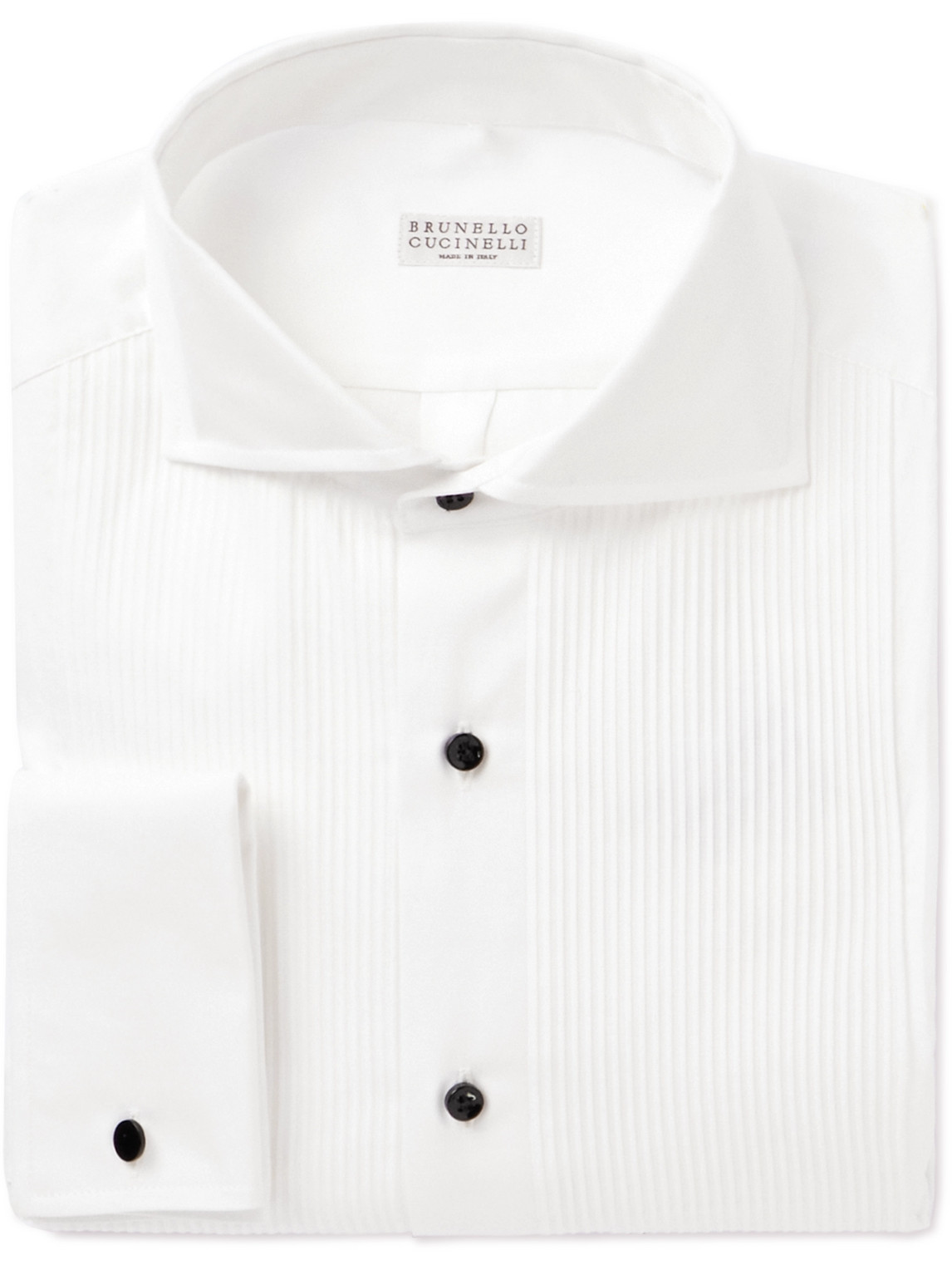Brunello Cucinelli Cutaway-collar Bib-front Cotton-poplin Tuxedo Shirt In White