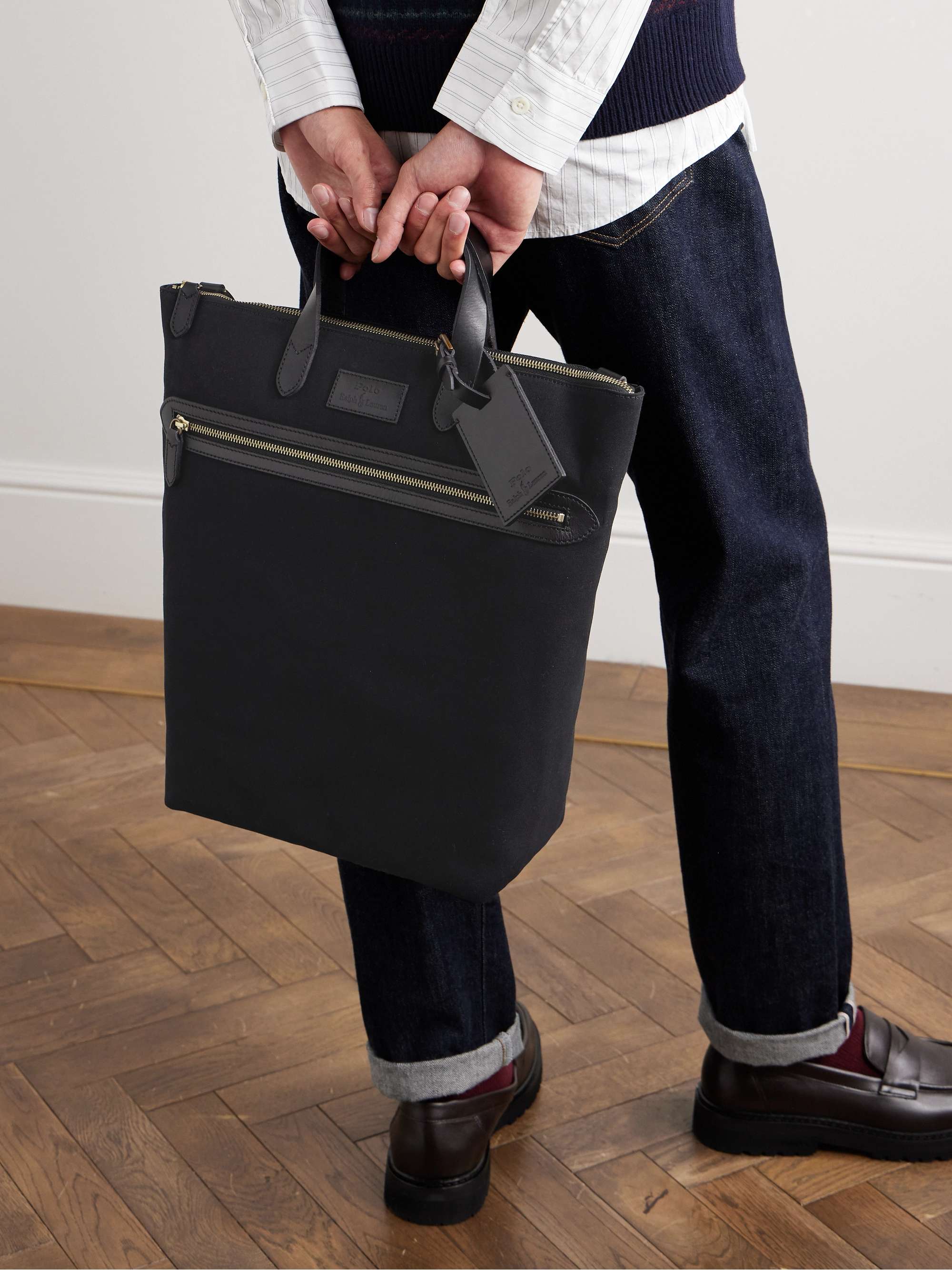 POLO RALPH LAUREN Leather-Trimmed Canvas Tote Bag for Men | MR PORTER
