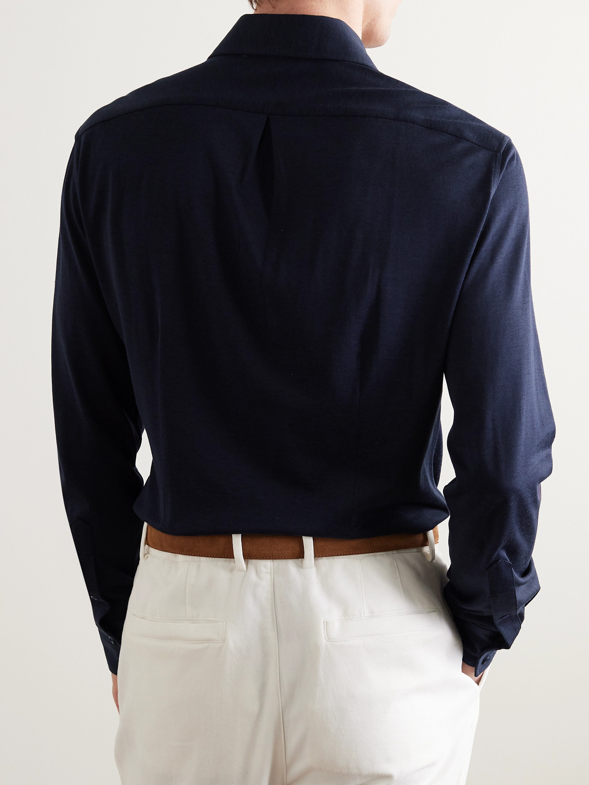 Shop Brunello Cucinelli Cutaway-collar Silk And Cotton-blend Shirt In Blue