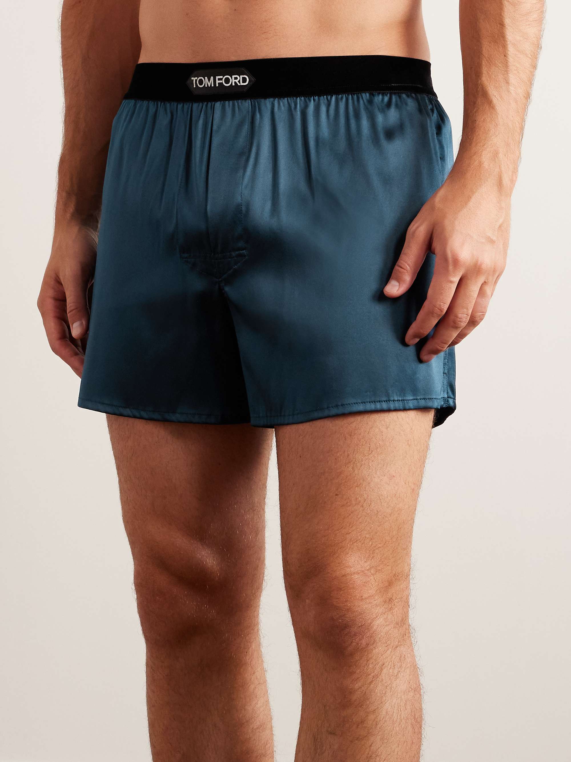 TOM FORD Velvet-Trimmed Stretch-Silk Satin Boxer Shorts for Men | MR PORTER