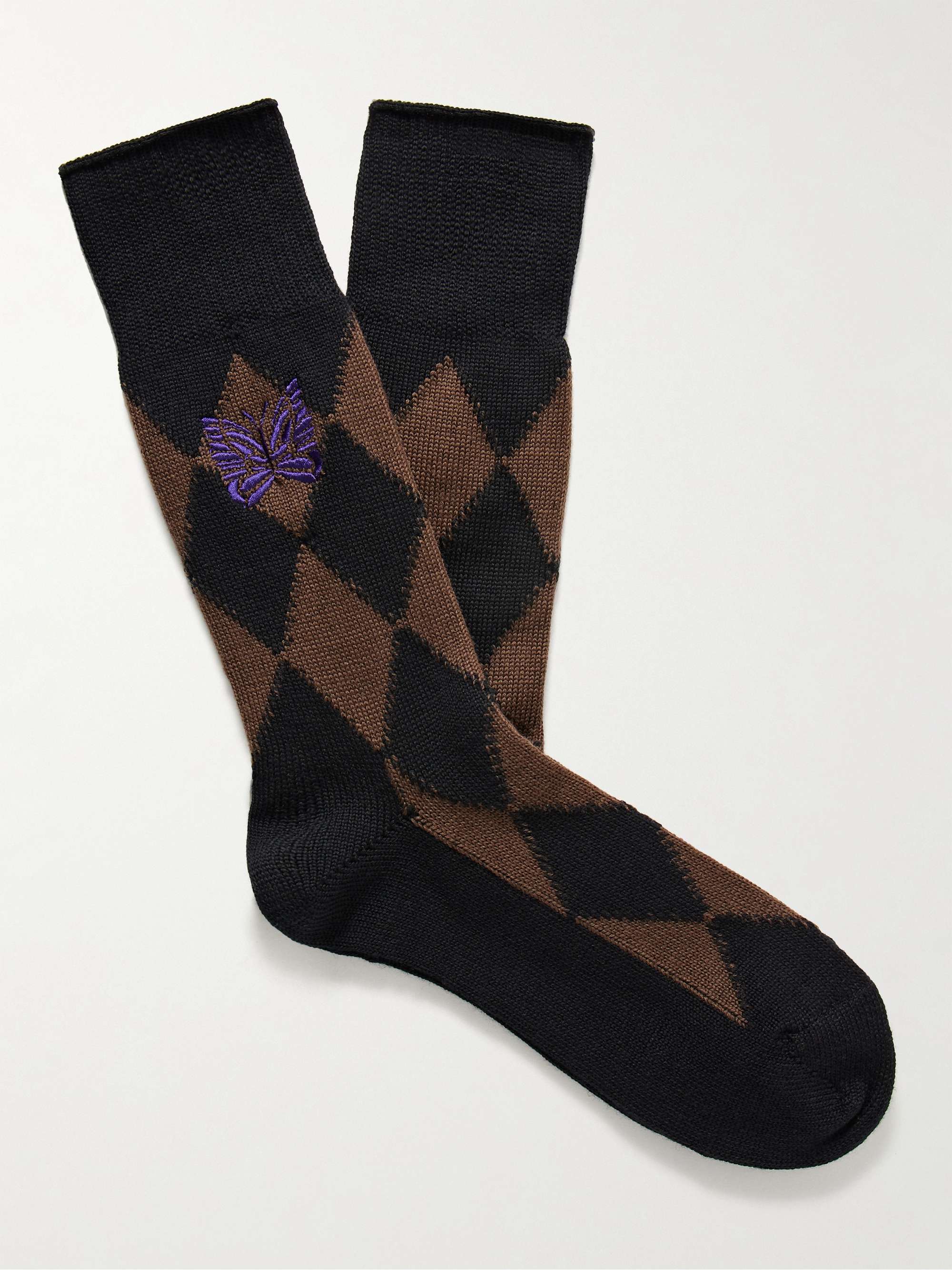 NEEDLES Embroidered Argyle Wool-Blend Socks for Men | MR PORTER