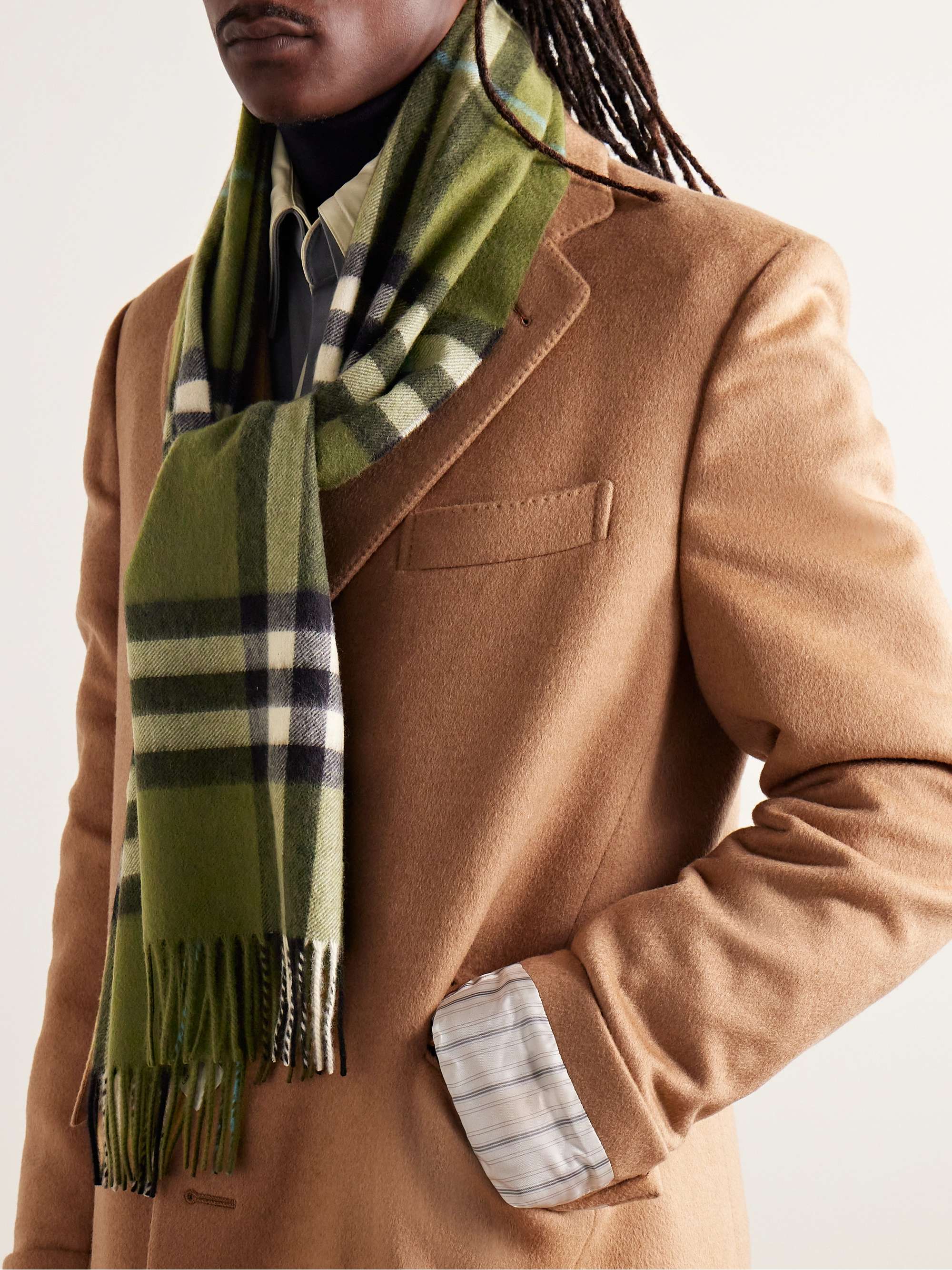 BURBERRY Fringed Checked Cashmere Scarf for Men | MR PORTER