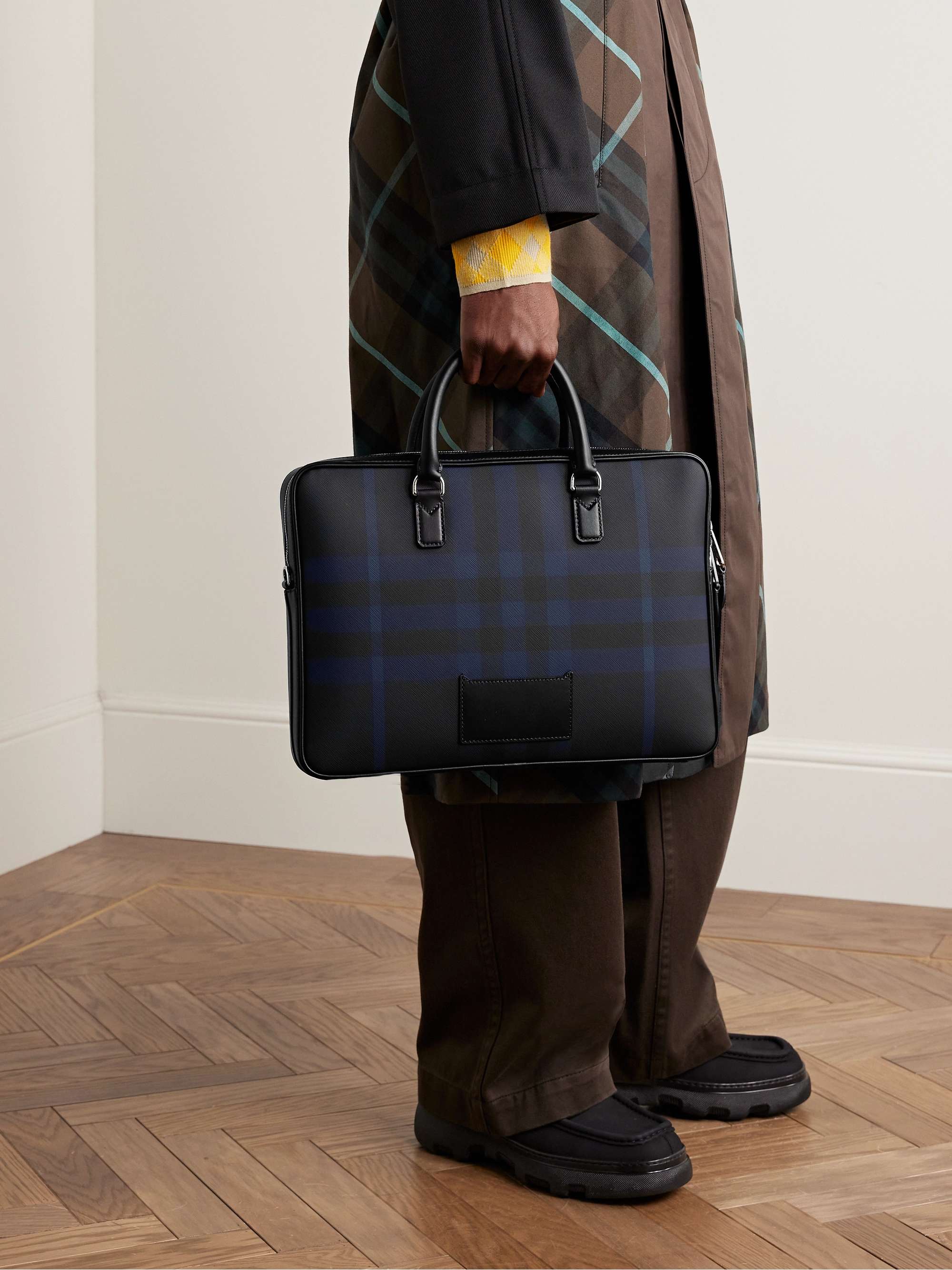 BURBERRY Leather-Trimmed Checked Coated-Canvas Briefcase for Men | MR PORTER