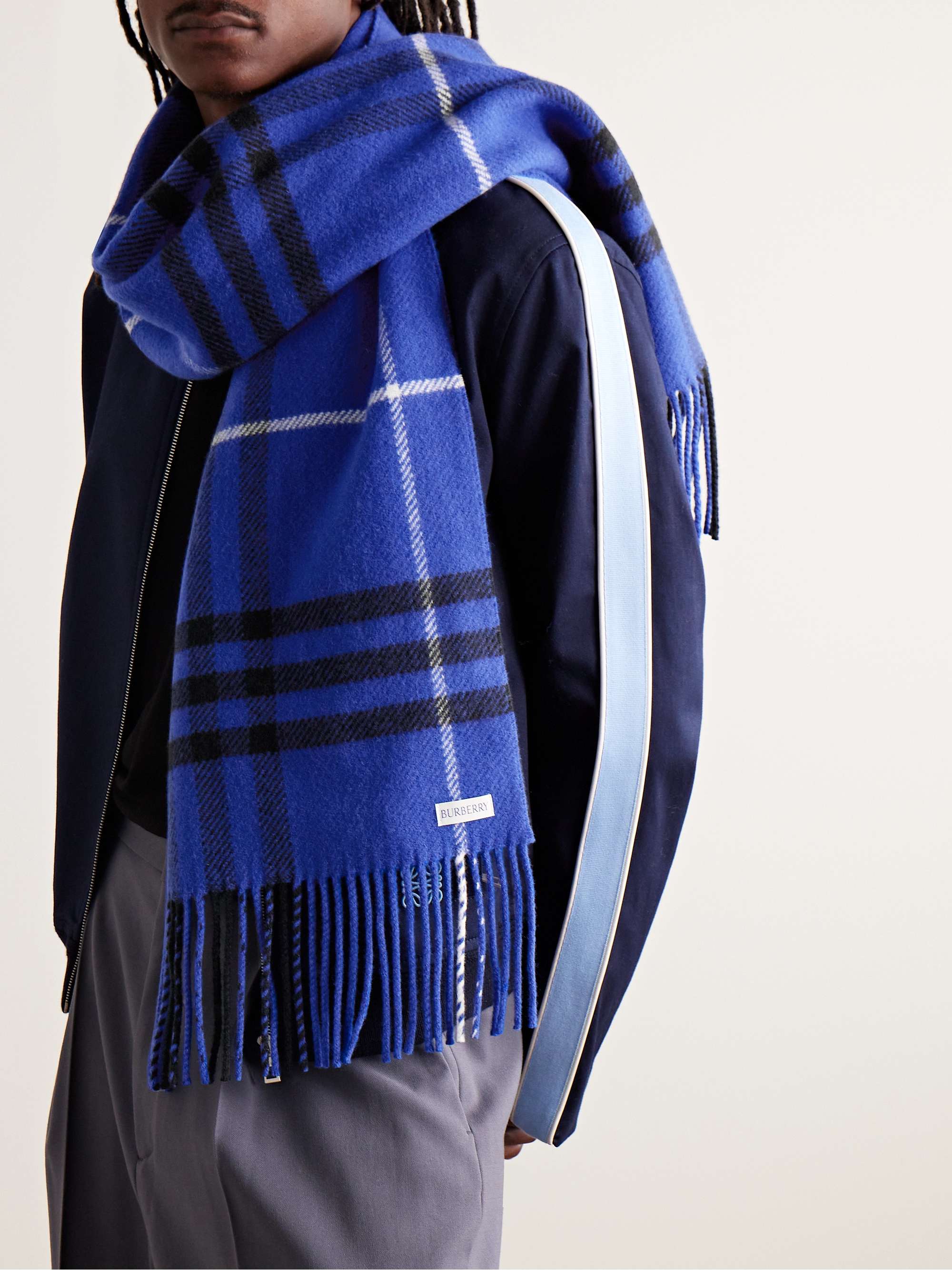 BURBERRY Fringed Checked Wool and Cashmere-Blend Scarf for Men | MR PORTER