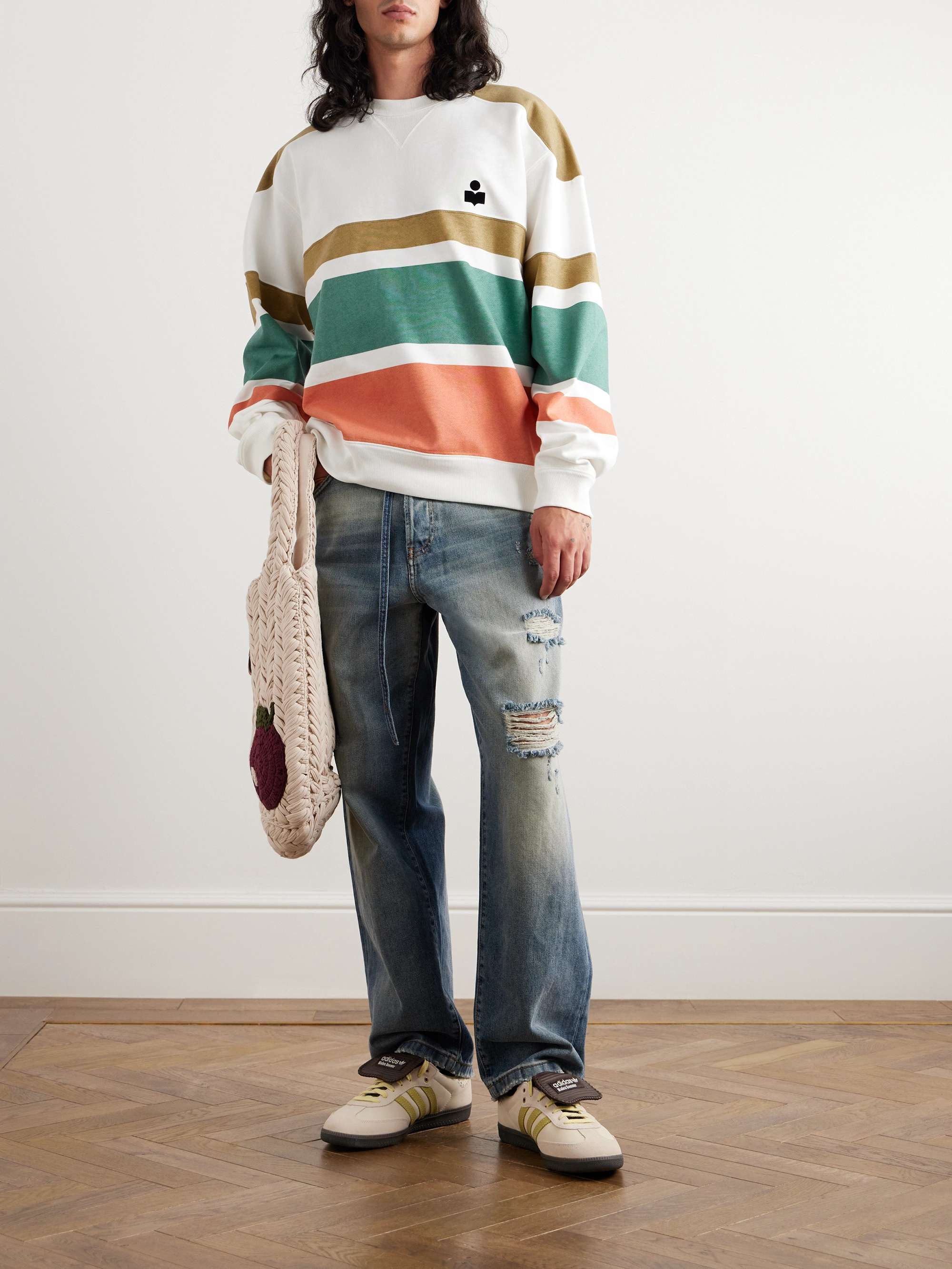 ISABEL MARANT Logo-Flocked Striped Cotton-Blend Jersey Sweatshirt for Men |  MR PORTER