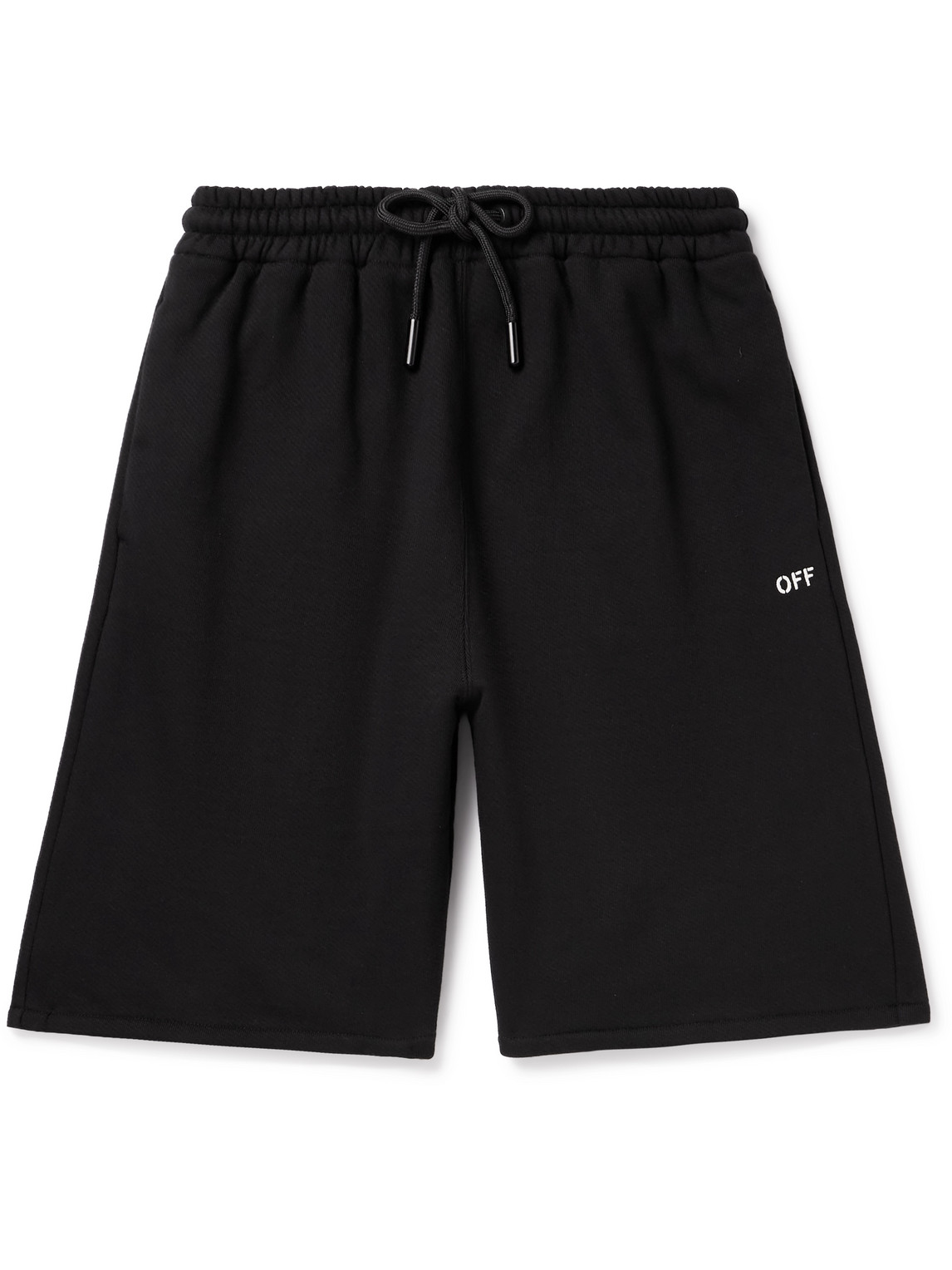 Off-white Straight-leg Logo-print Embroidered Cotton-jersey Drawstring Shorts In Black