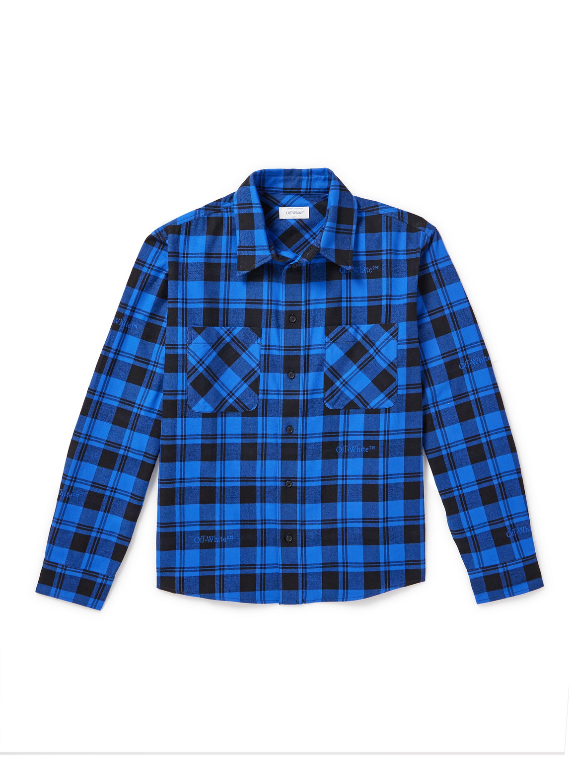 OFF-WHITE LOGO-EMBROIDERED CHECKED COTTON-FLANNEL SHIRT