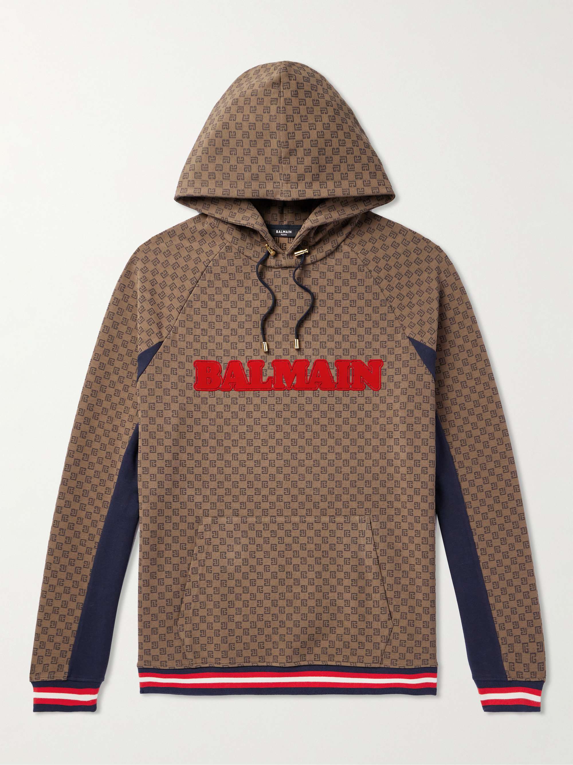 BALMAIN Logo-Flocked Monogrammed Stretch-Cotton Jersey Hoodie for Men | MR  PORTER