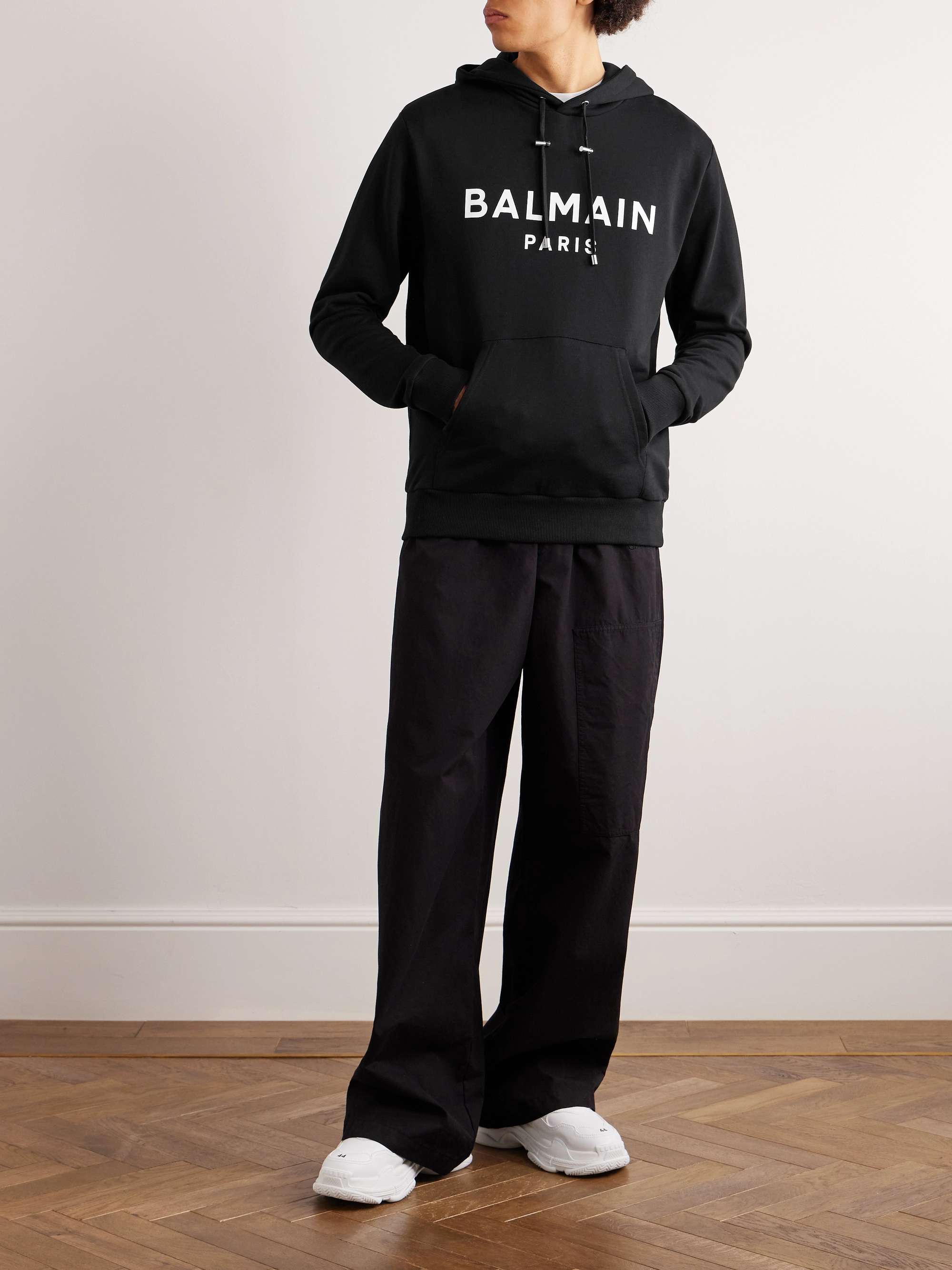 BALMAIN Logo-Print Cotton-Jersey Hoodie for Men | MR PORTER