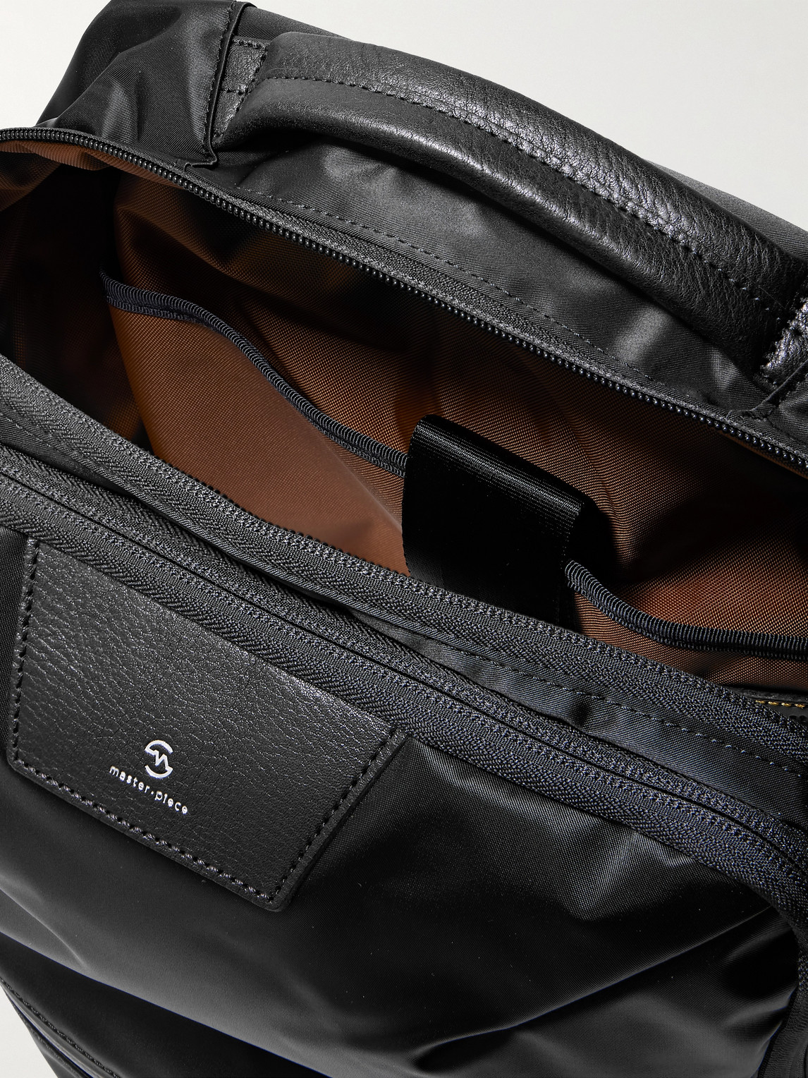 Leather-Trimmed Nylon-Twill Backpack