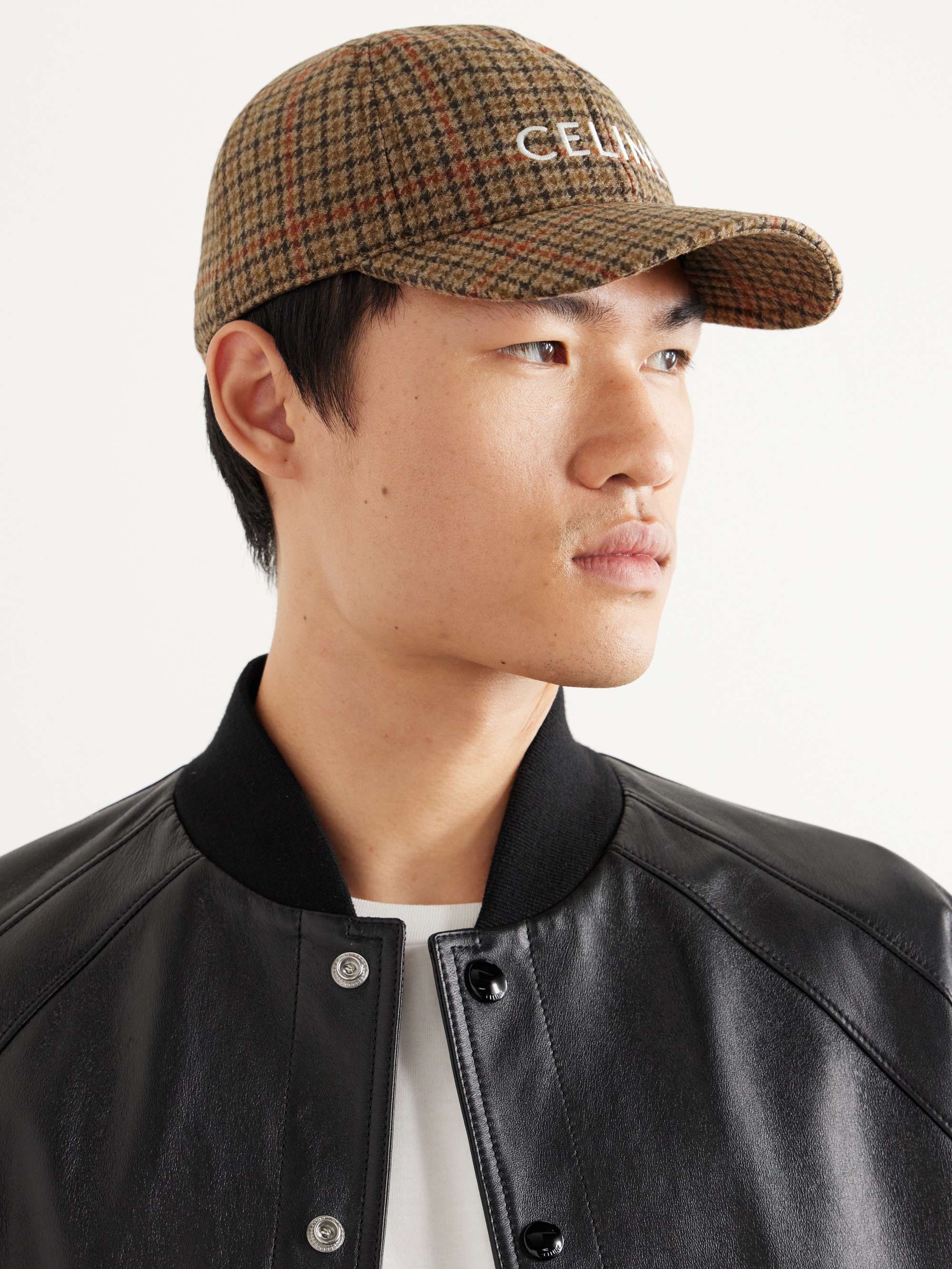 CELINE HOMME Logo-Embroidered Prince of Wales Checked Wool Baseball Cap - Men - Brown Hats