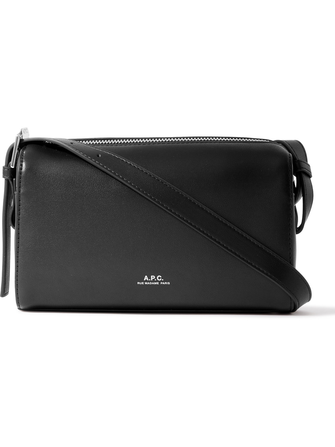 Apc Logo-print Recycled-faux Leather Messenger Bag In Black