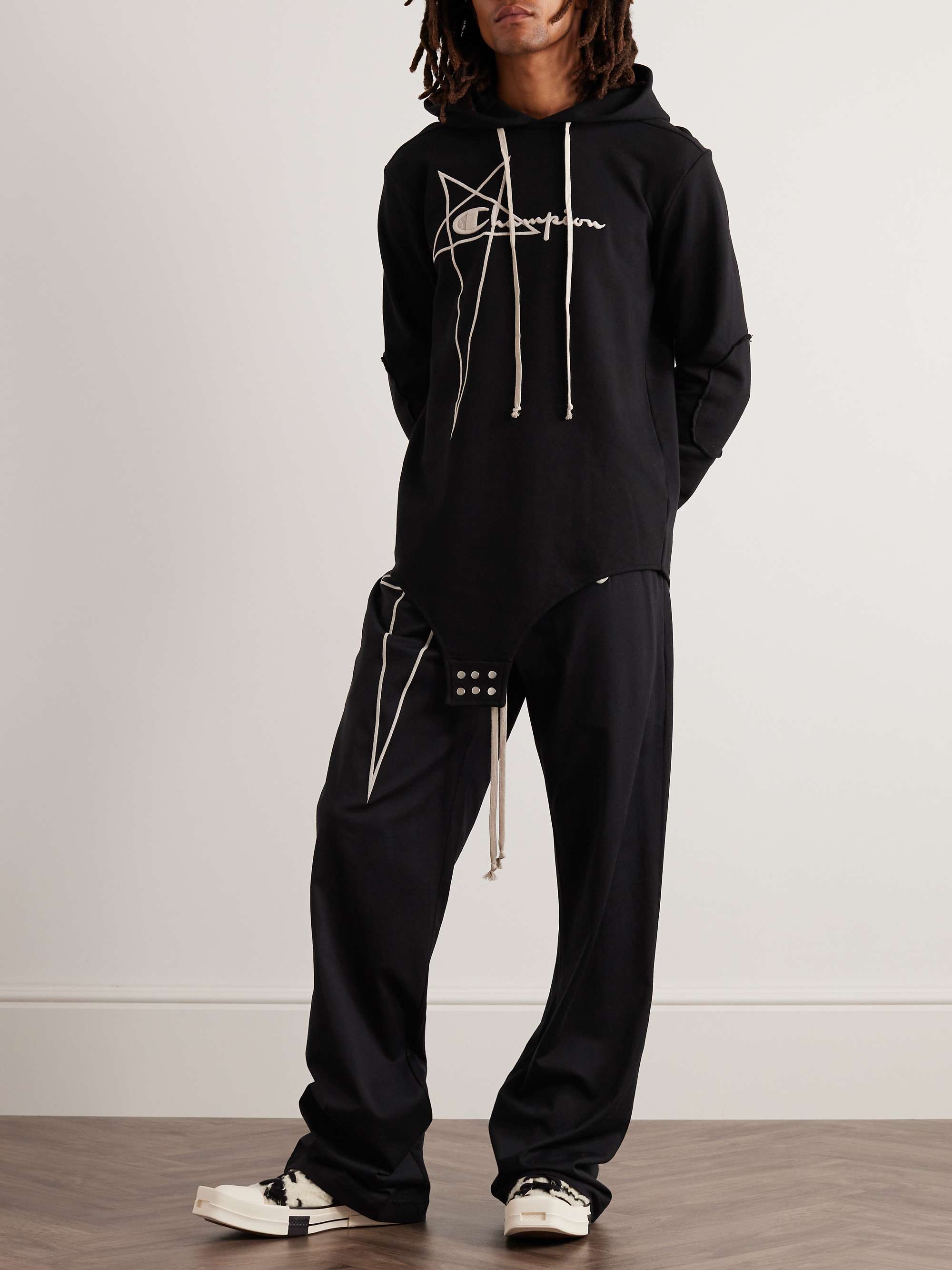 RICK OWENS + Champion Embroidered Organic Cotton-Jersey Hoodie for Men | MR  PORTER