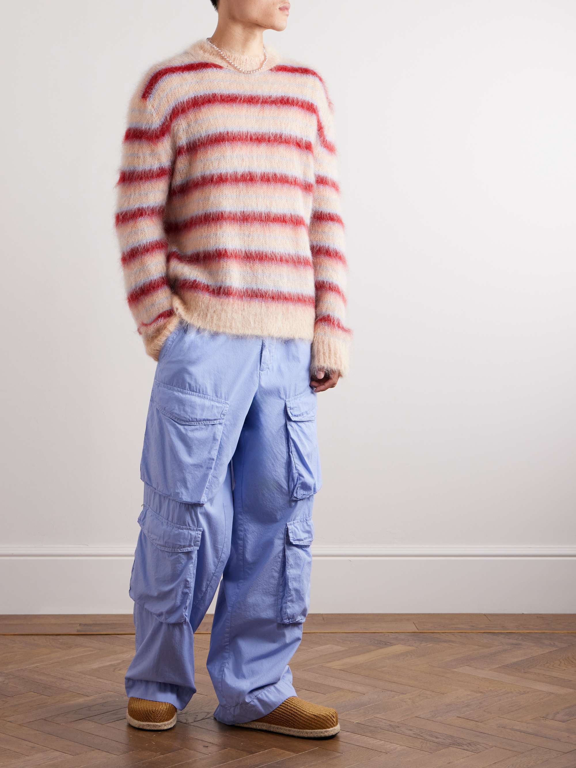 Mohair Blend Striped Crewneck Sweater