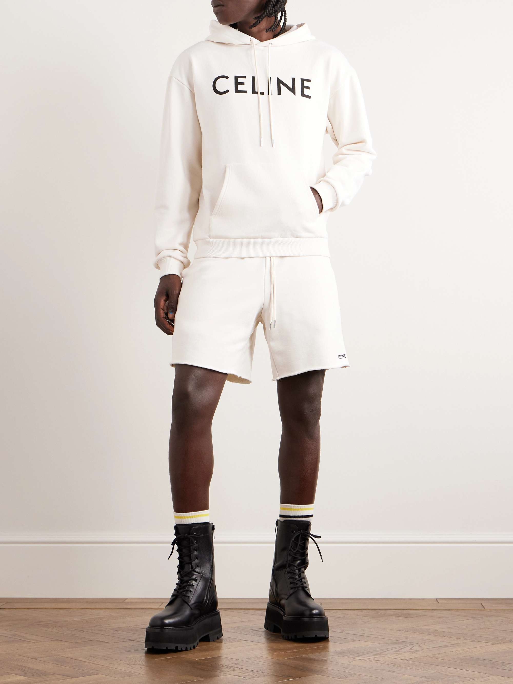 CELINE HOMME Logo-Print Cotton-Jersey Hoodie for Men | MR PORTER