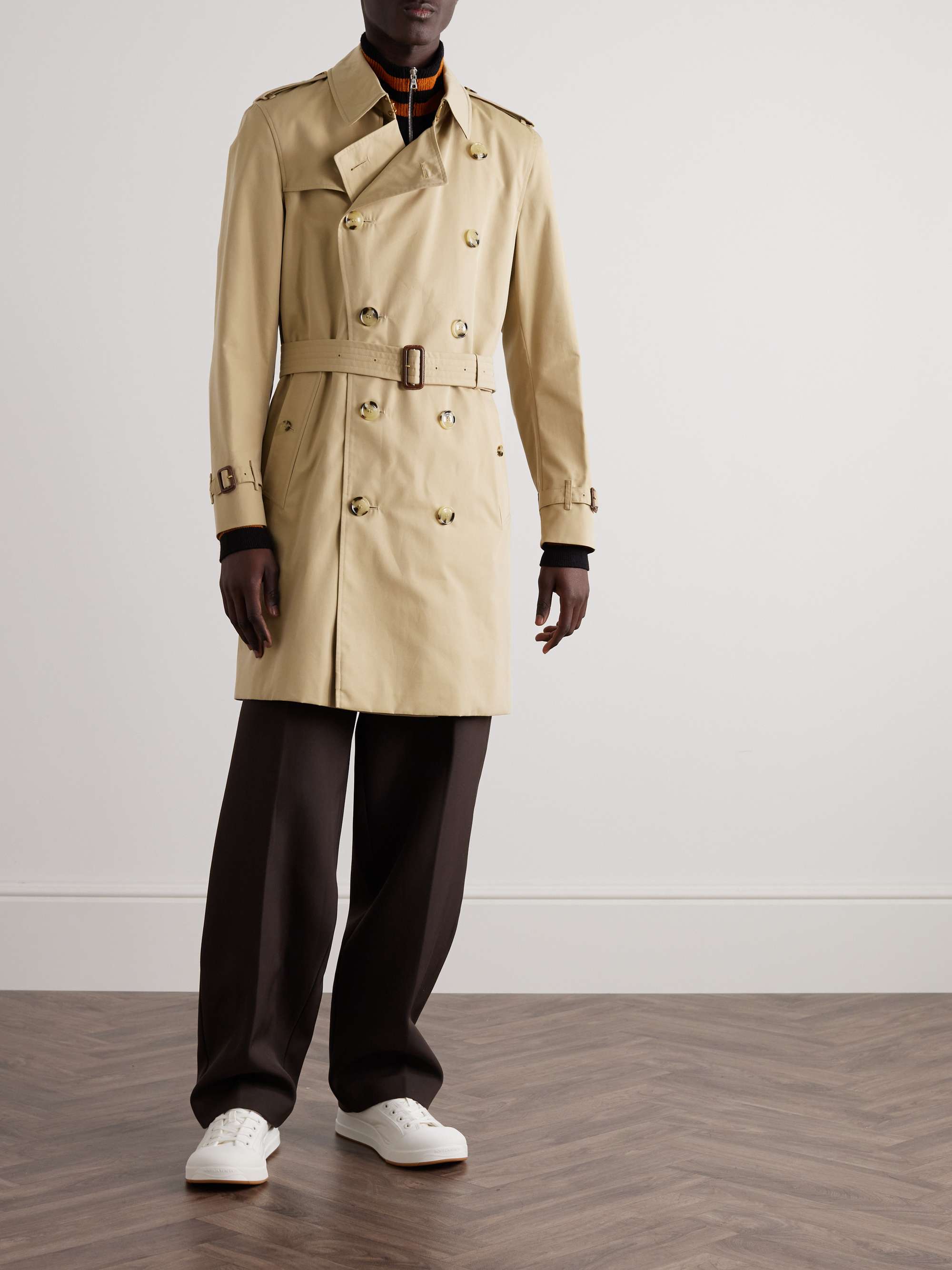 BURBERRY Kensington Belted Double-Breasted Cotton-Gabardine Trench Coat for  Men | MR PORTER