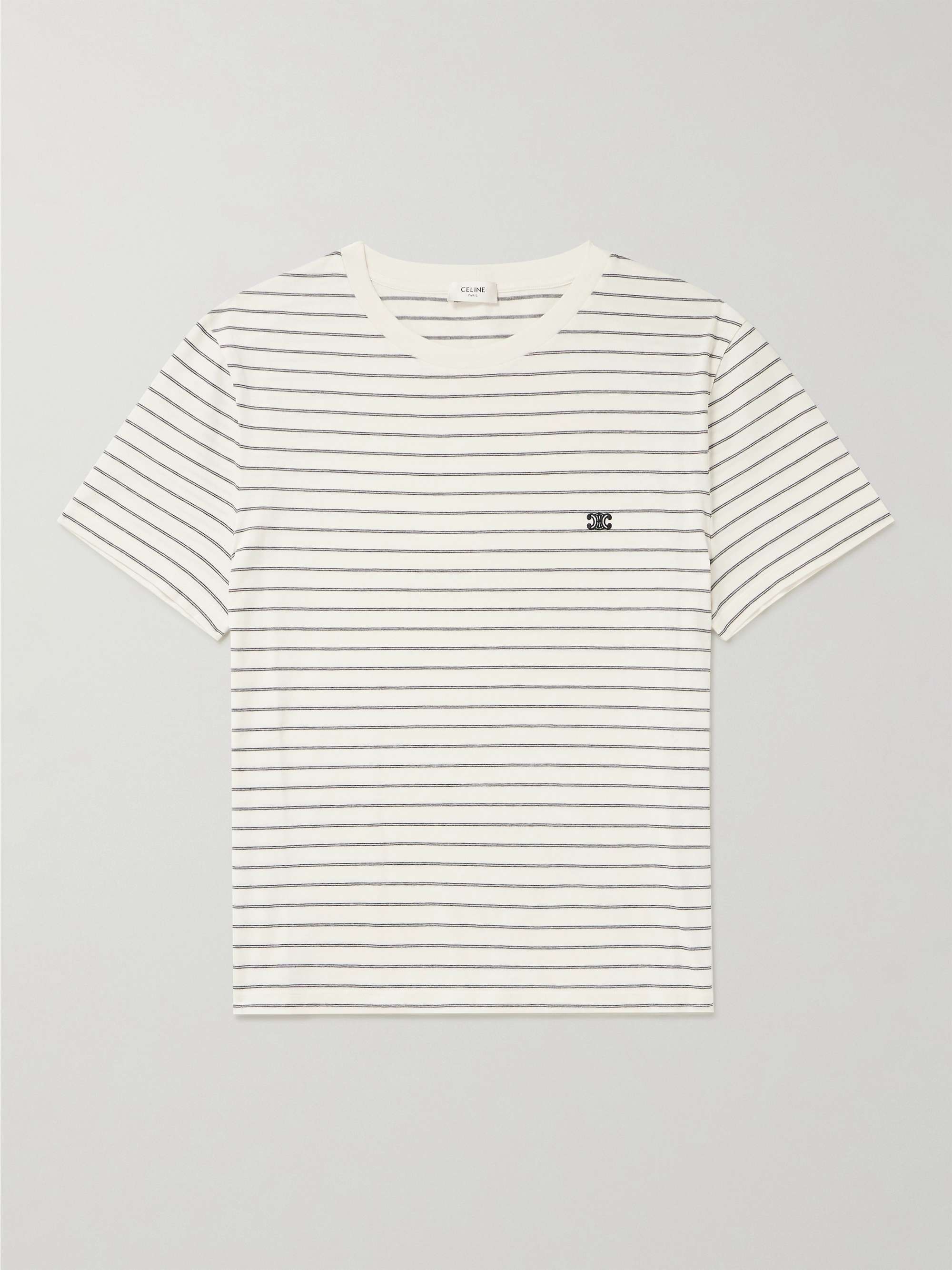 CELINE HOMME Triomphe Logo-Embroidered Striped Cotton-Jersey T-Shirt | MR  PORTER