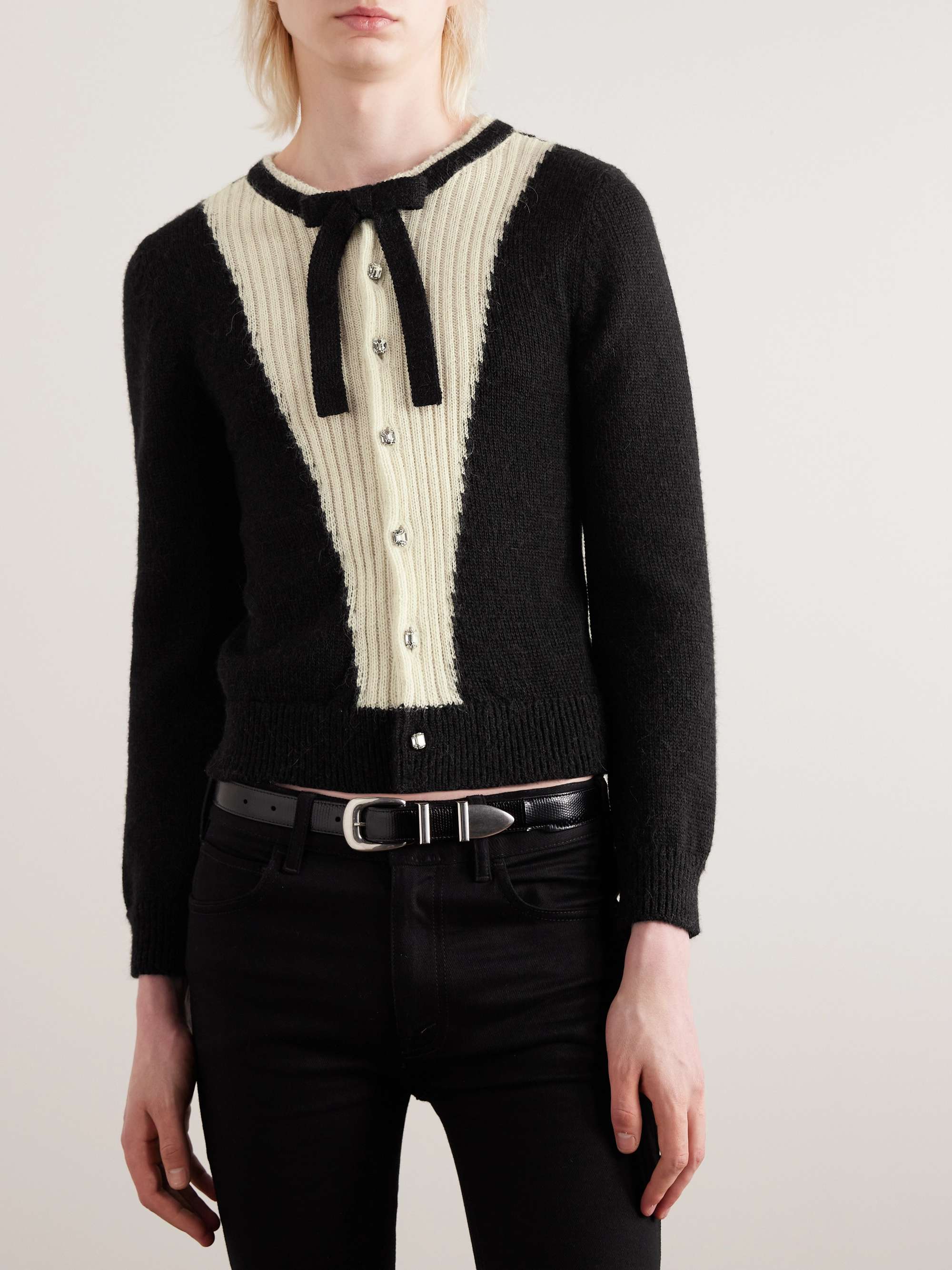 CELINE HOMME Slim-Fit Bow-Detailed Colour-Block Alpaca Cardigan for Men |  MR PORTER