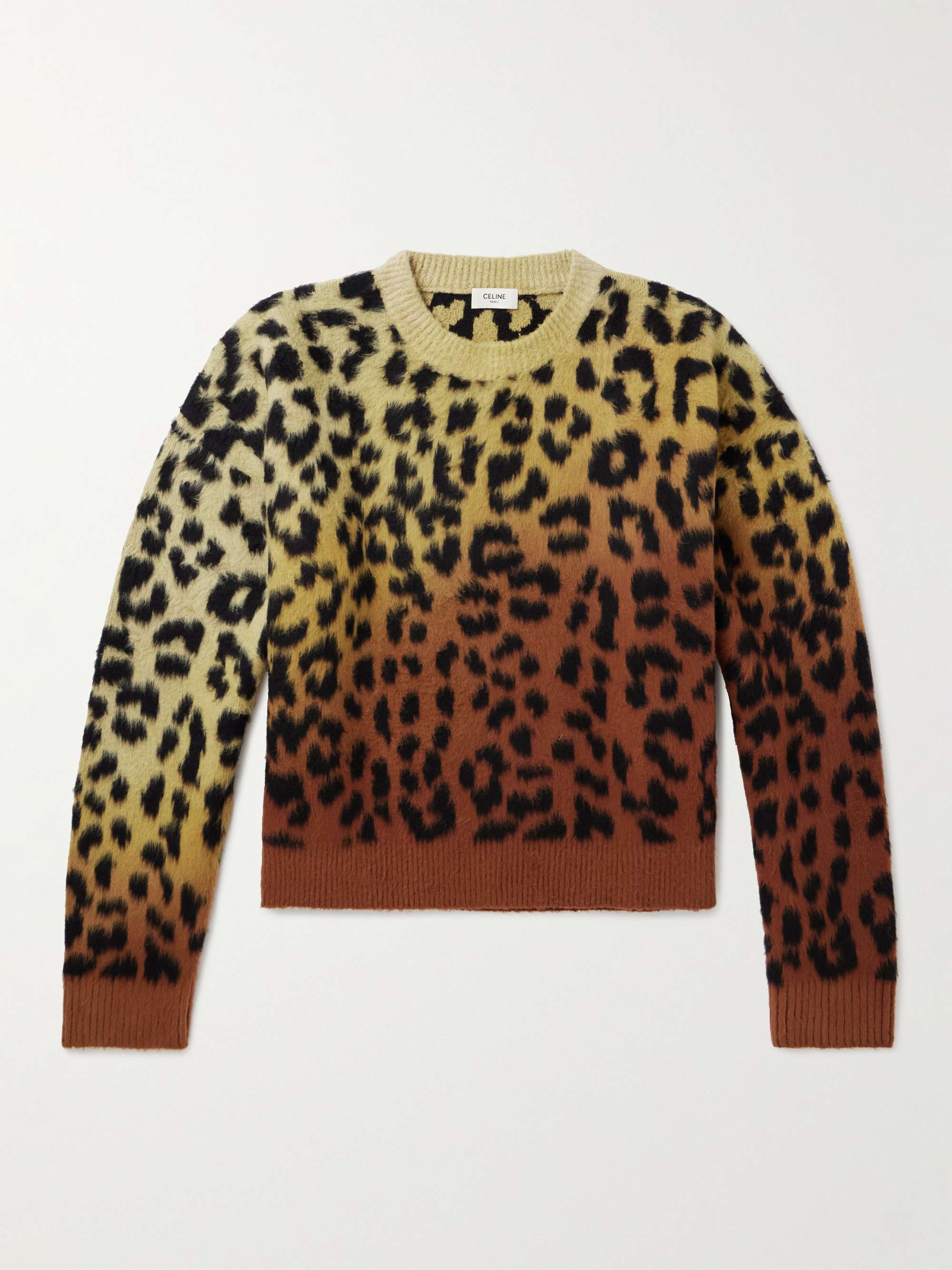 Cropped Leopard-Print Dégradé Brushed Cotton-Blend Sweater