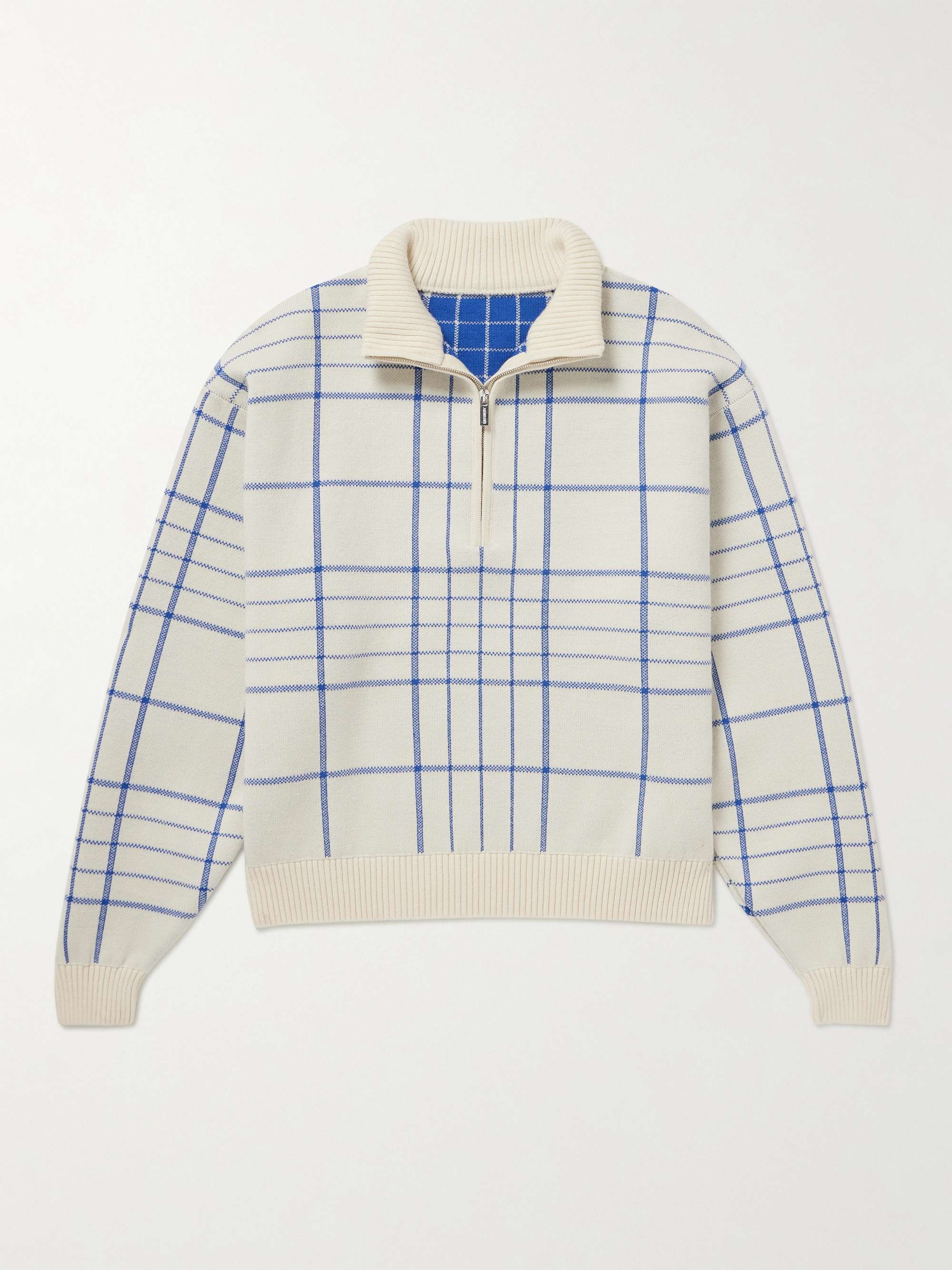 Checked Merino Wool-Blend Half-Zip Sweater