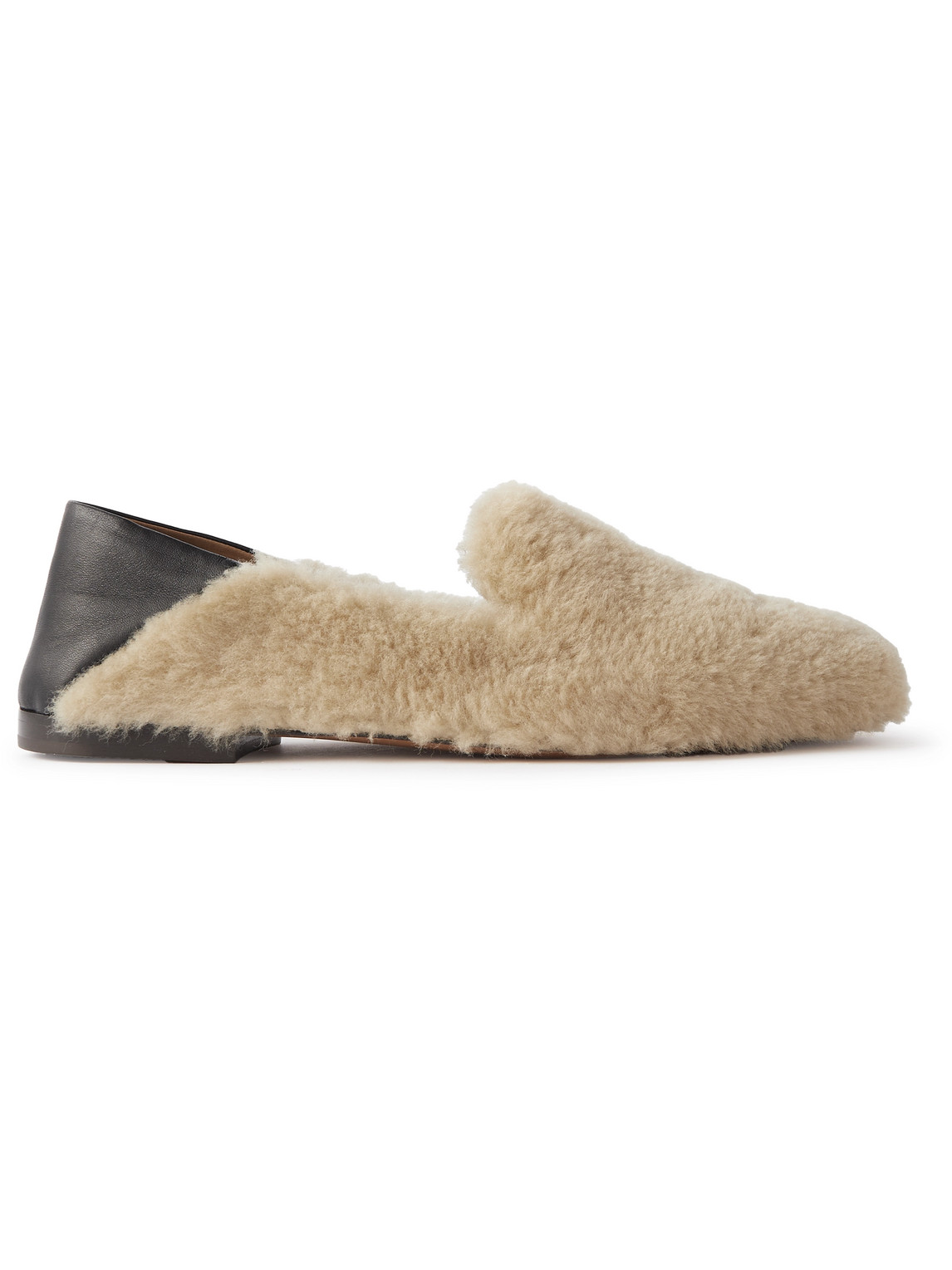 WALES BONNER LEATHER-TRIMMED SHEARLING COLLAPSIBLE-HEEL LOAFERS