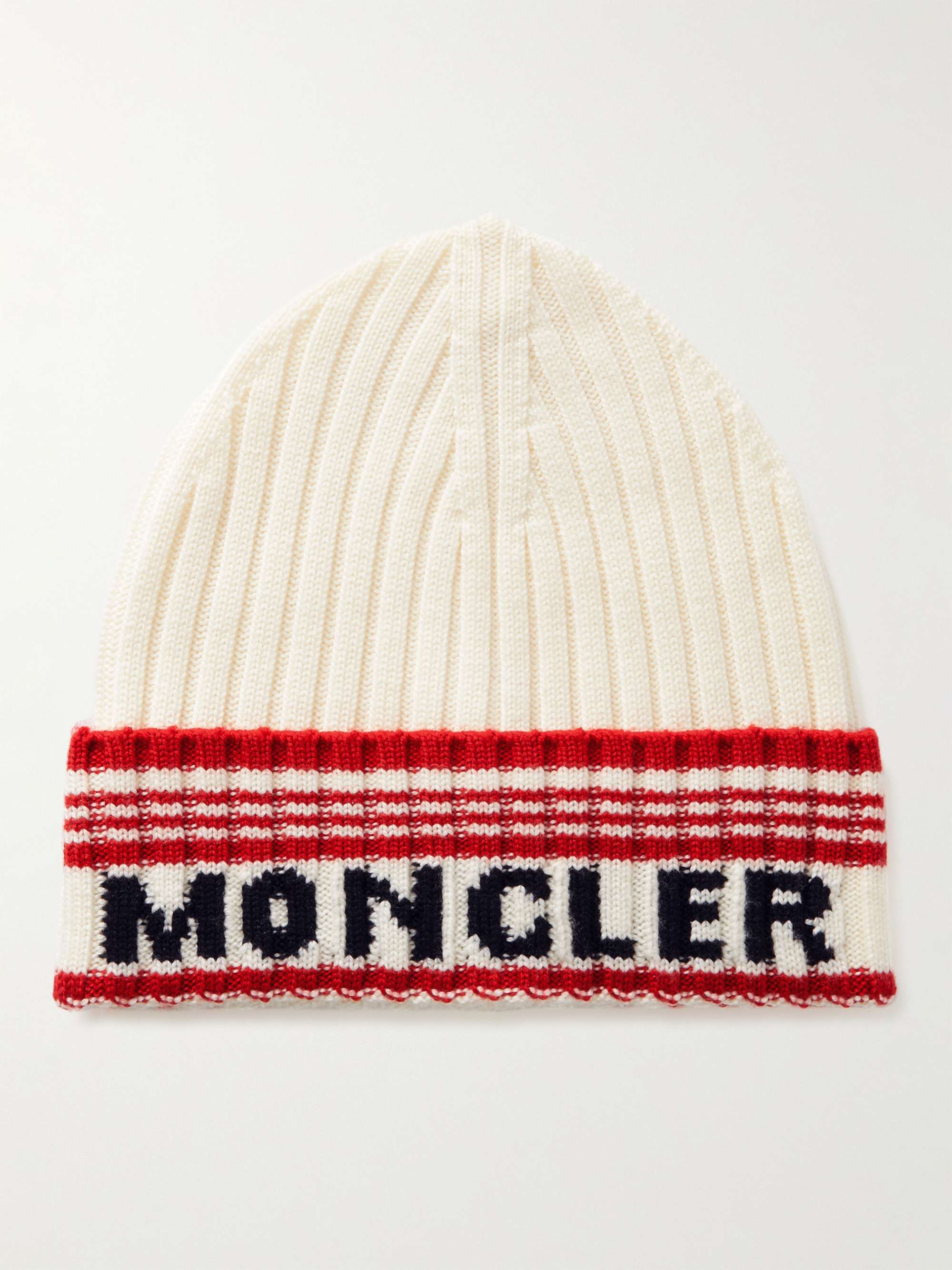 MONCLER Logo-Intarsia Ribbed Virgin Wool Beanie for Men | MR PORTER