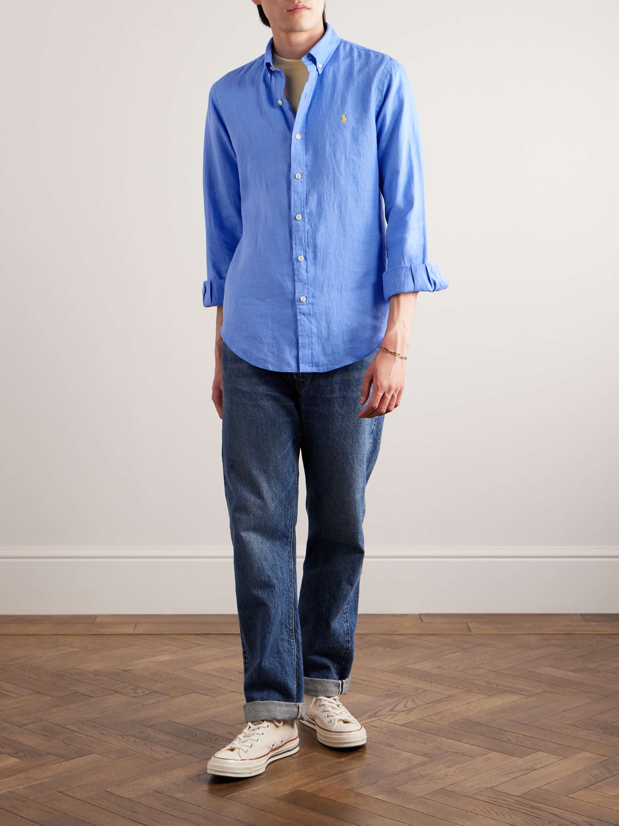 POLO RALPH LAUREN Button-Down Collar Logo-Embroidered Linen Shirt for Men |  MR PORTER