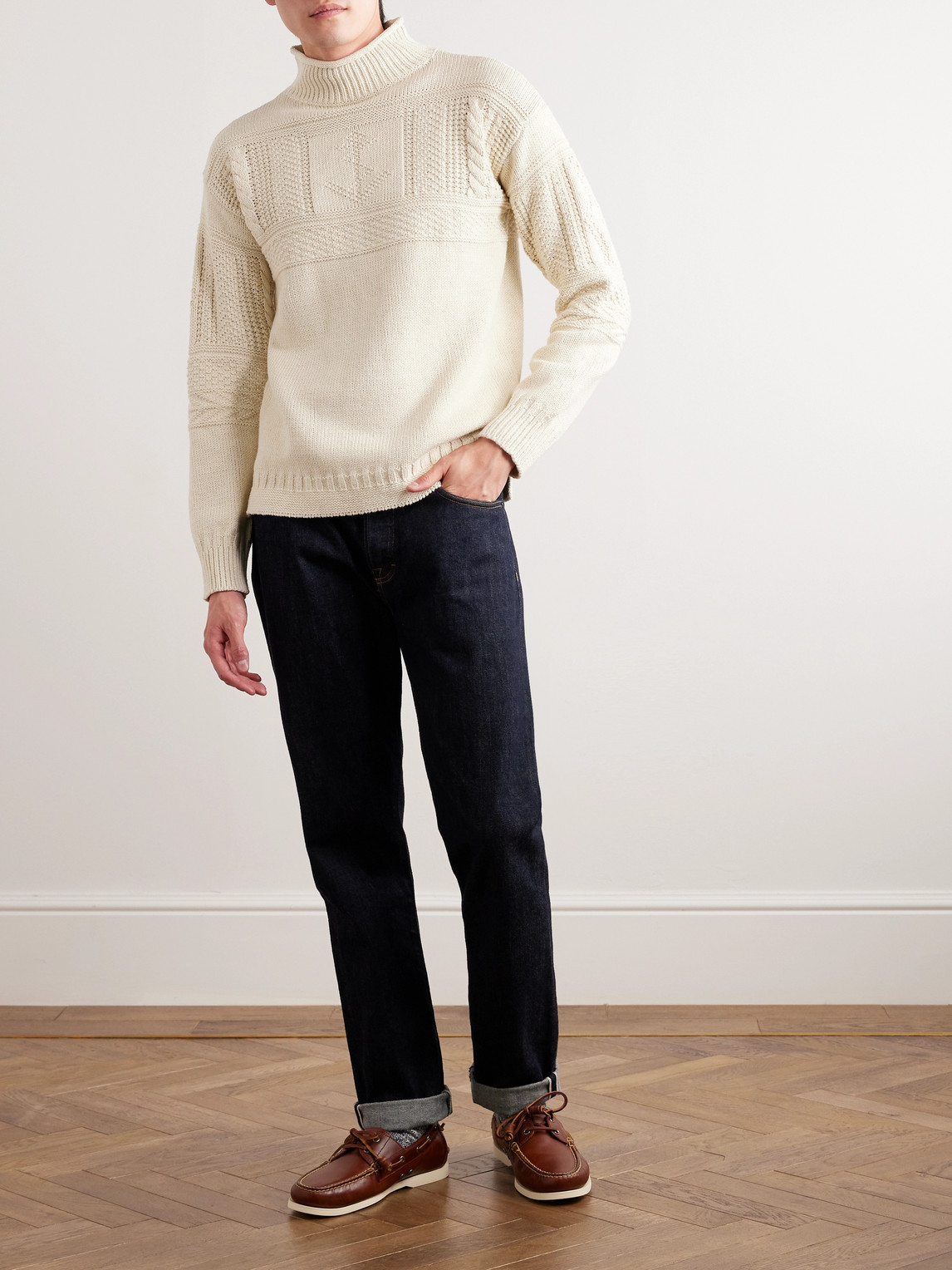 Polo Ralph Lauren Cable-knit Cotton And Linen-blend Rollneck Sweater In  White | ModeSens