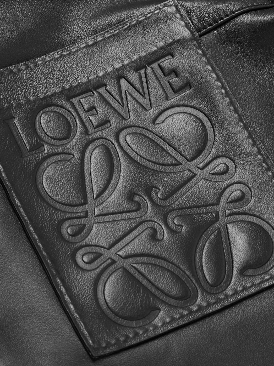 Shop Loewe Logo-debossed Leather Jacket In Black