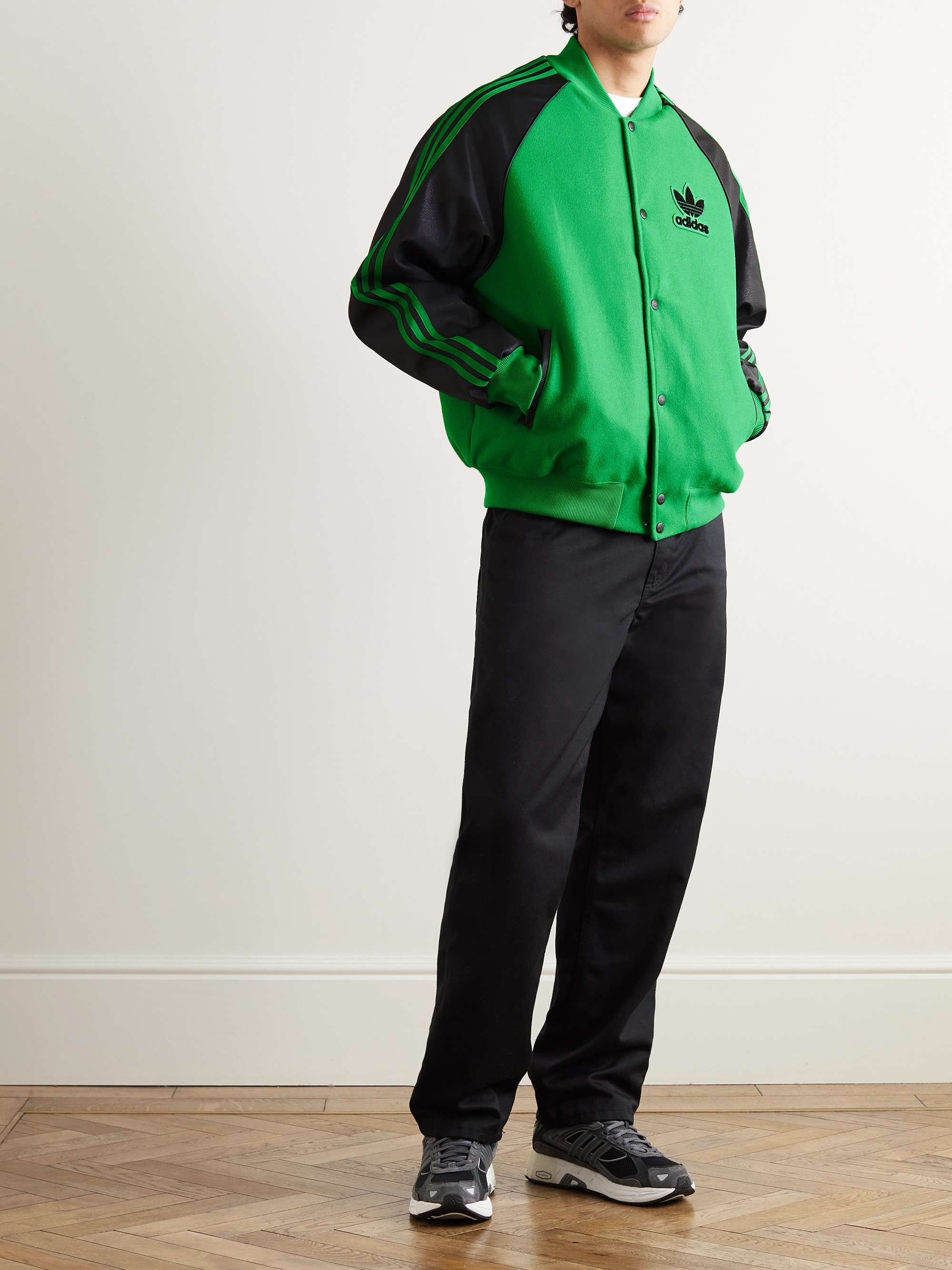 ADIDAS ORIGINALS Logo-Appliquéd Faux Leather-Trimmed Recycled-Felt Varsity  Jacket for Men | MR PORTER