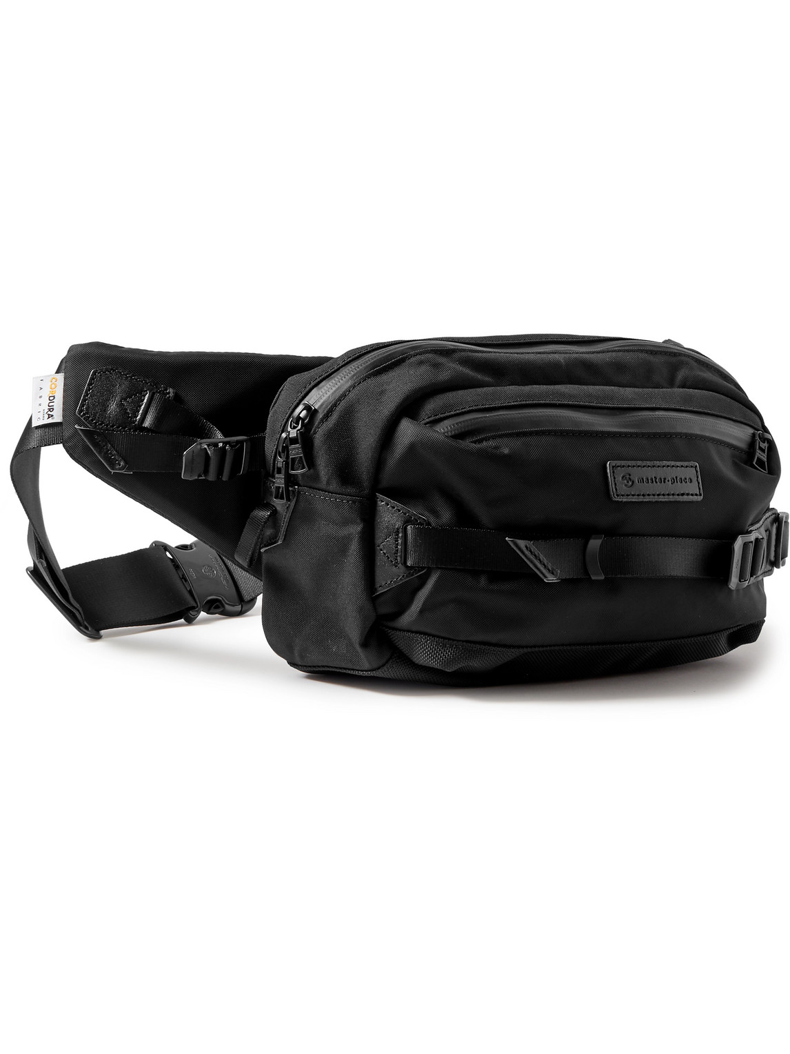 Master-piece Potential Logo-appliquéd Leather- And Webbing-trimmed Cordura® Ballistic Nylon Belt Bag In Black