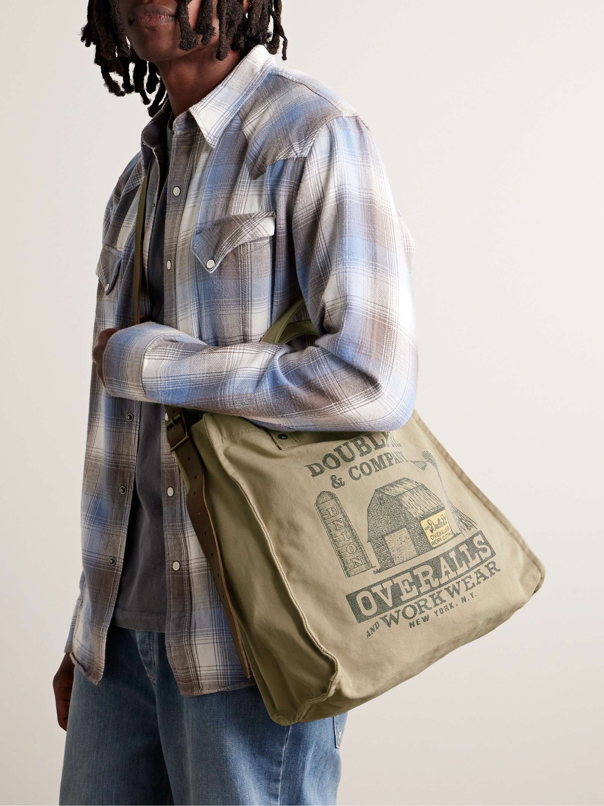 RRL - Men - Leather-trimmed logo-print Cotton-canvas Tote Bag Neutrals