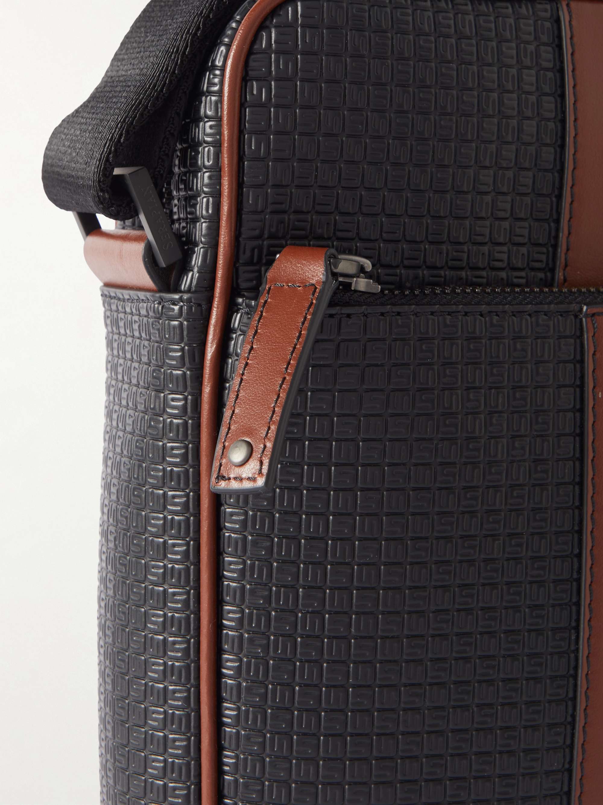 Leather-trimmed Monogrammed Coated-canvas Messenger Bag In Black
