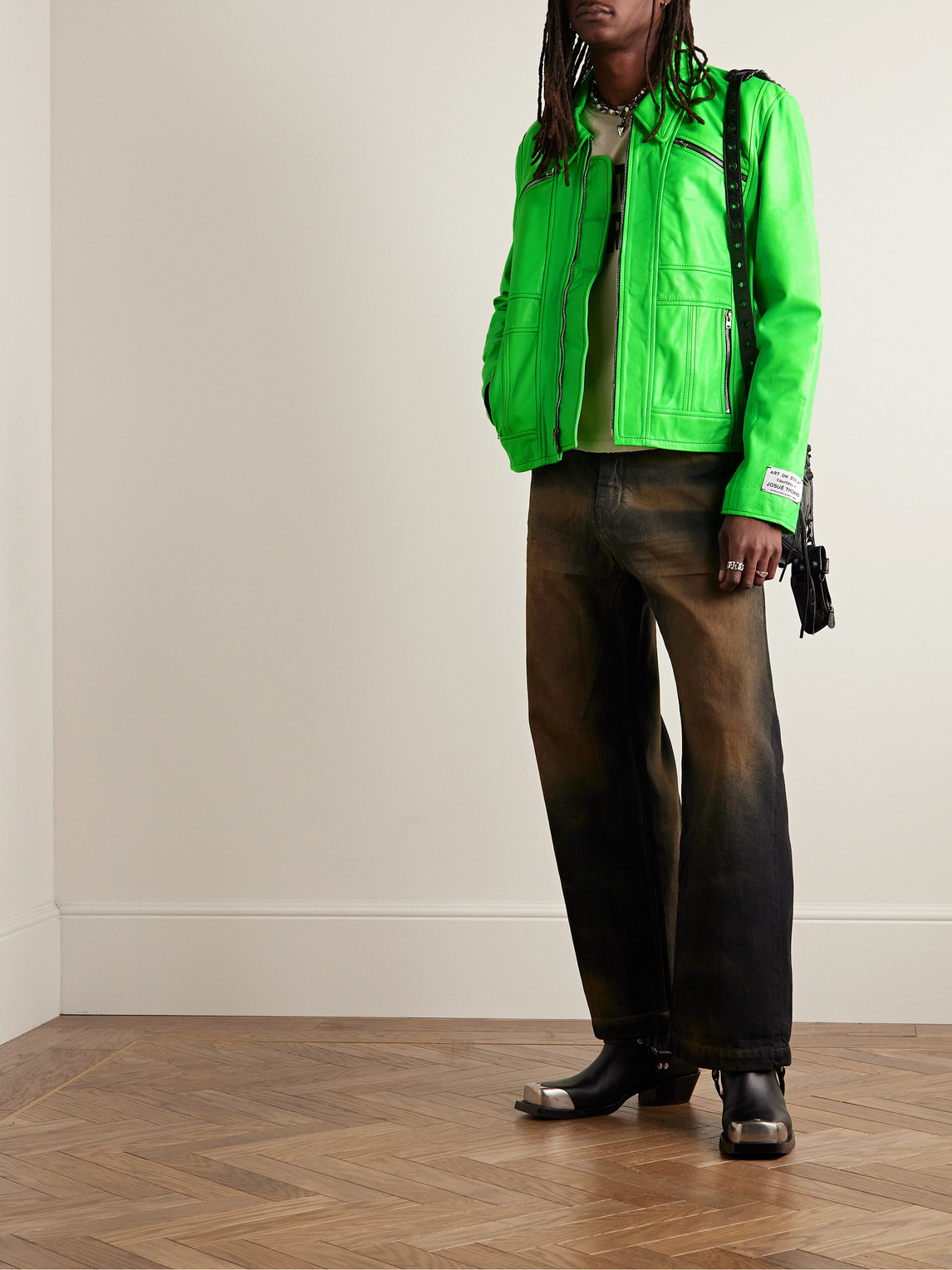 Shop Gallery Dept. Bowery Slim-fit Leather Jacket In Green