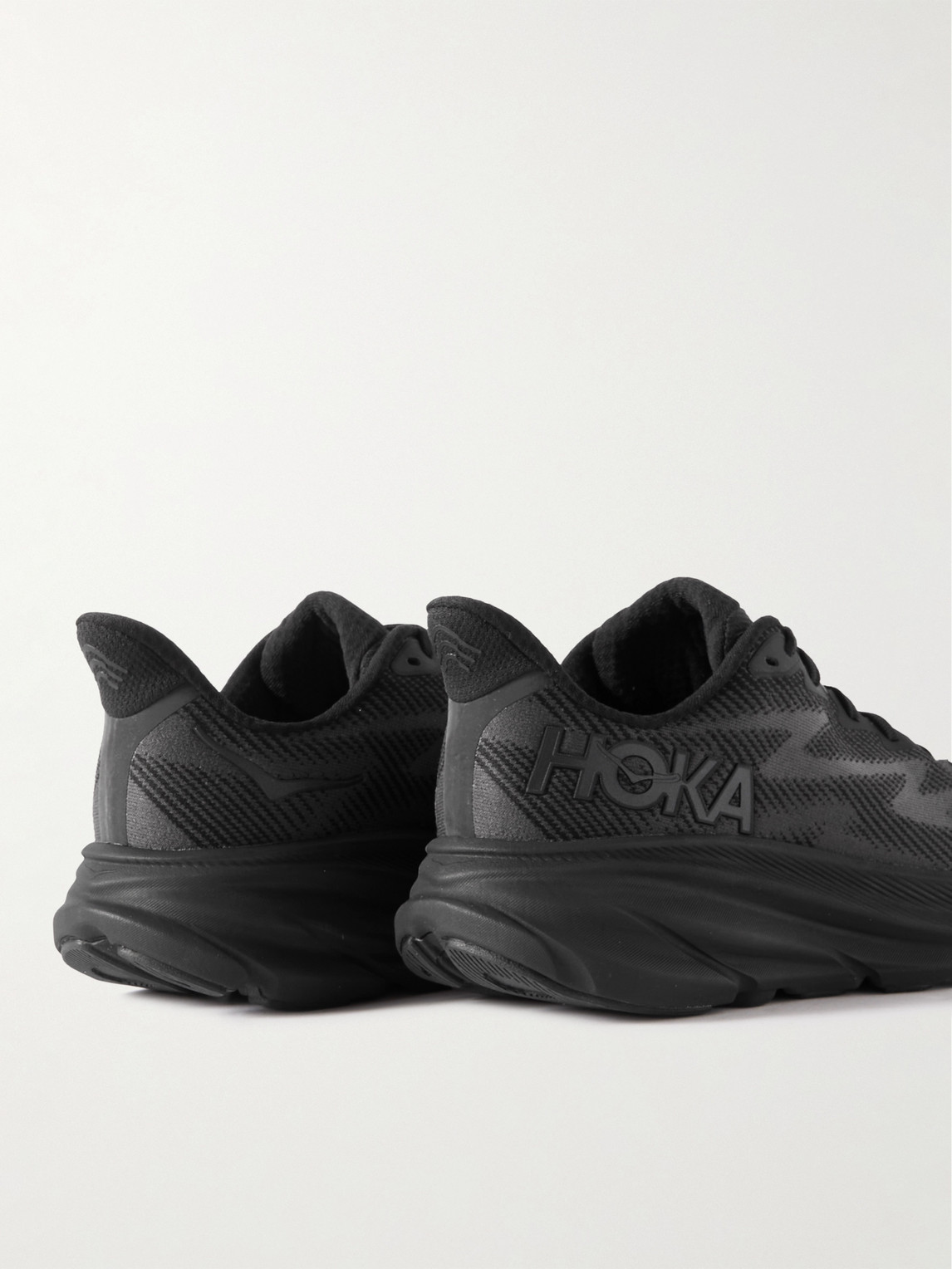 Shop Hoka One One Clifton 9 Rubber-trimmed Mesh Running Sneakers In Black