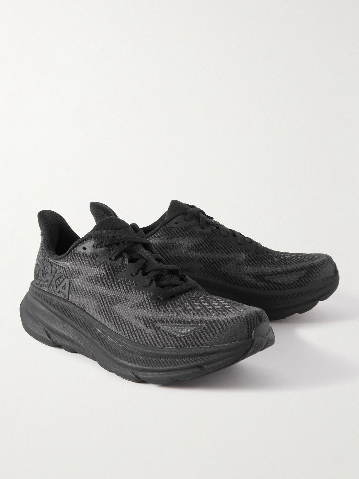 Shop Hoka One One Clifton 9 Rubber-trimmed Mesh Running Sneakers In Black