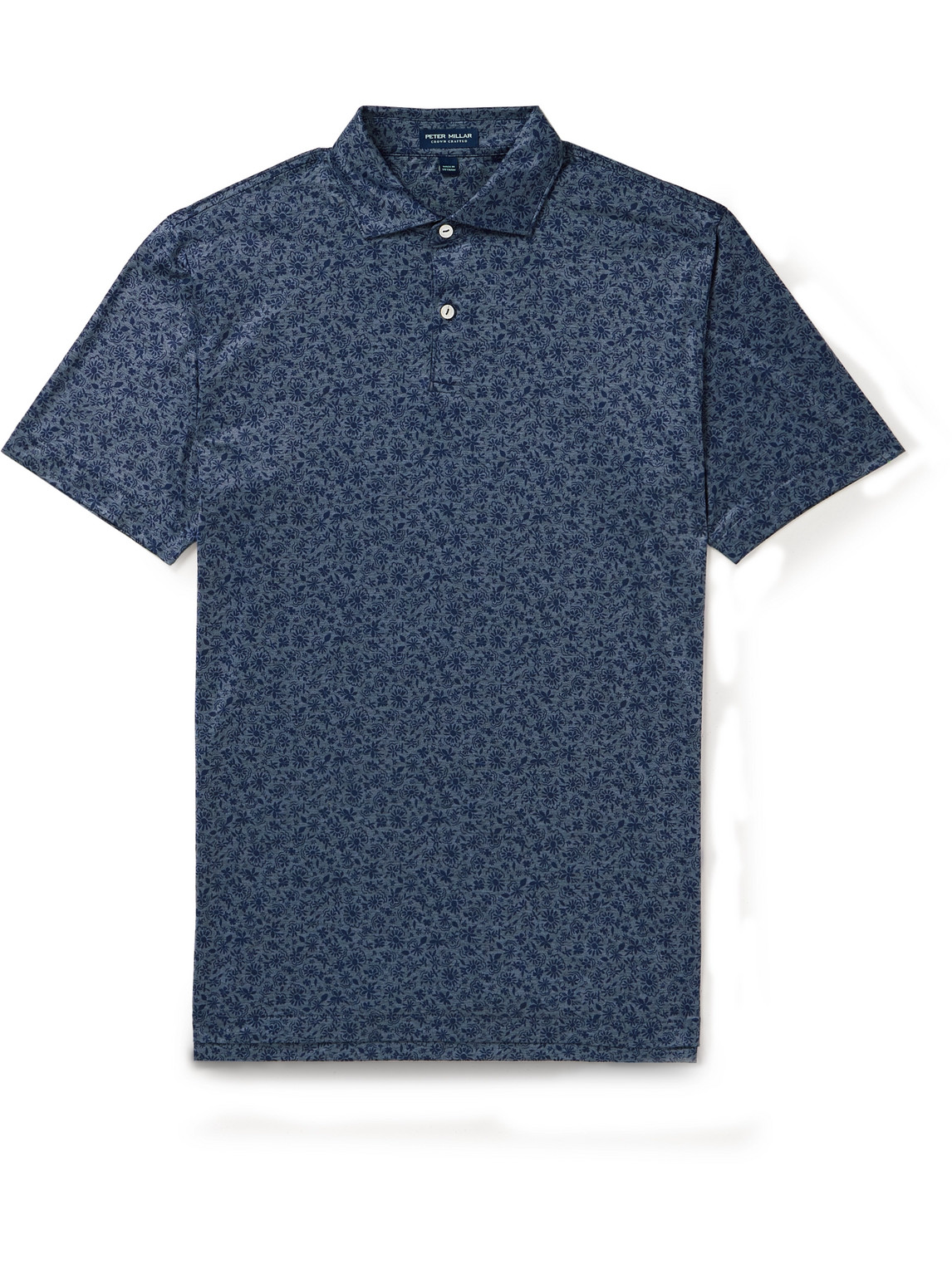 Peter Millar Cayucos Floral-print Stretch-jersey Golf Polo Shirt In Blue