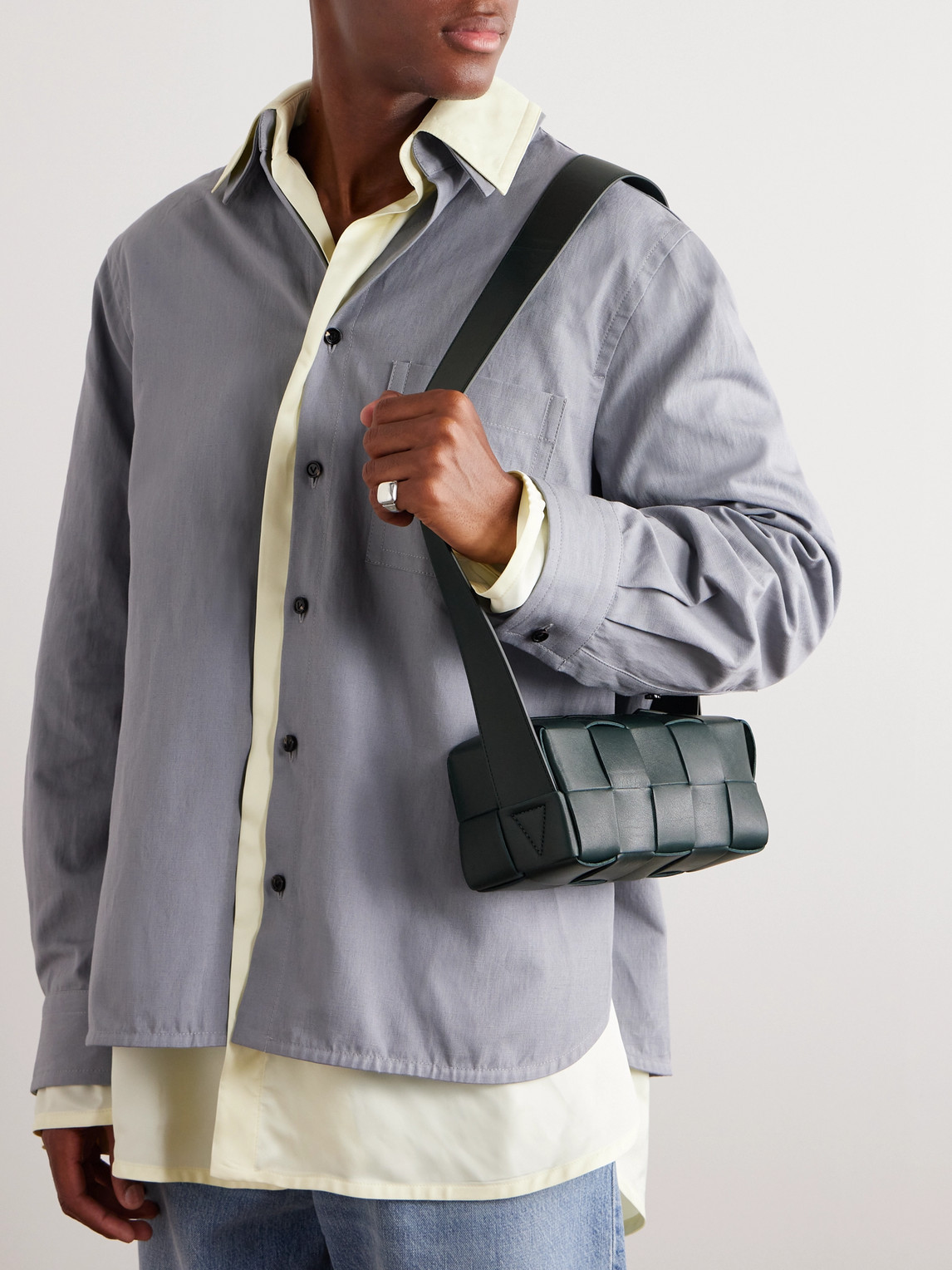 Shop Bottega Veneta Brick Cassette Small Intrecciato Leather Messenger Bag In Blue