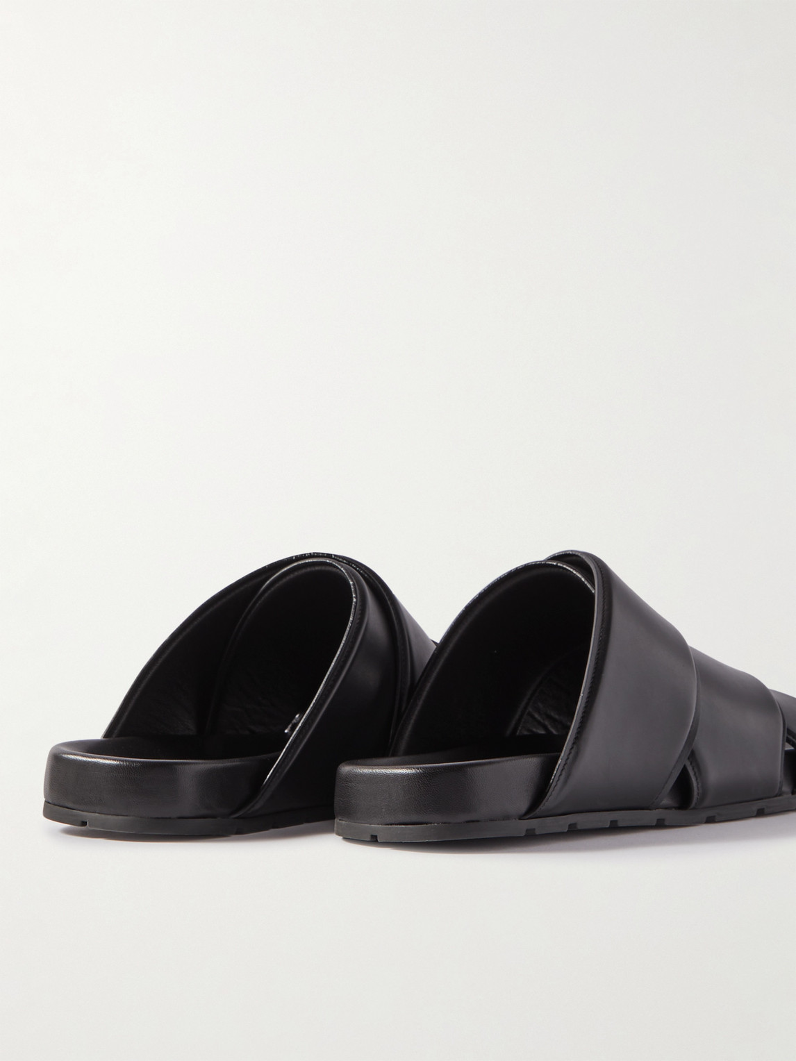 Shop Bottega Veneta Leather Slides In Black