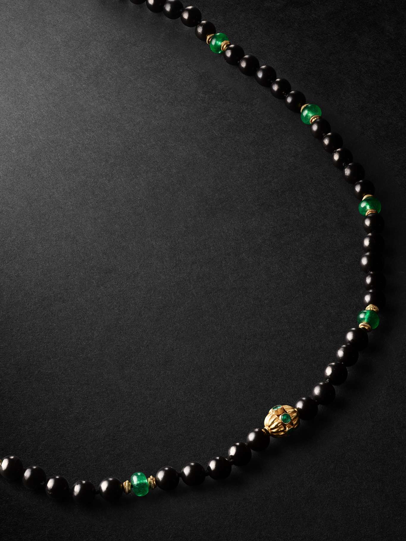 Ileana Makri Gold Jade Beaded Necklace In Green
