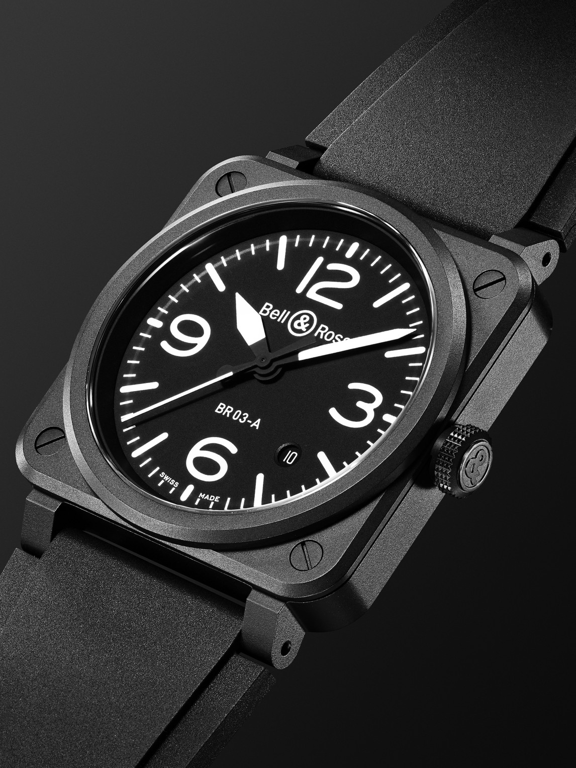 Shop Bell & Ross Br 03 Automatic 41mm Ceramic And Rubber Watch, Ref. No. Br03a-bl-ce/srb In Black