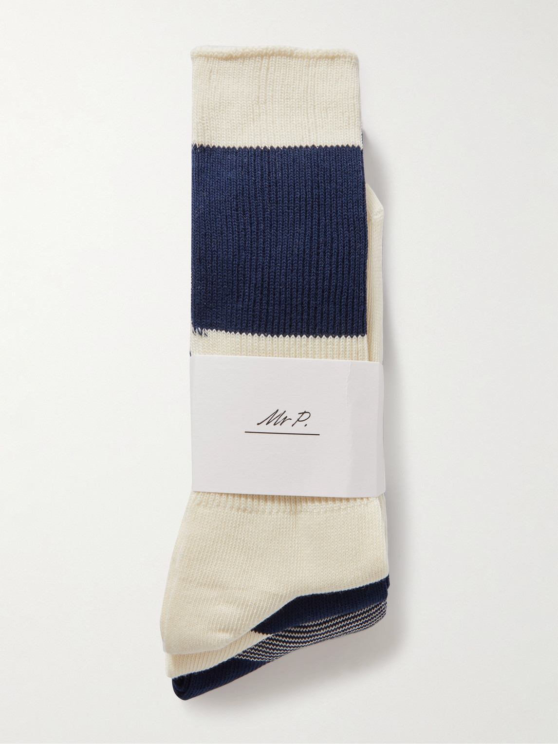 Shop Mr P Three-pack Stretch Cotton-blend Socks In Blue