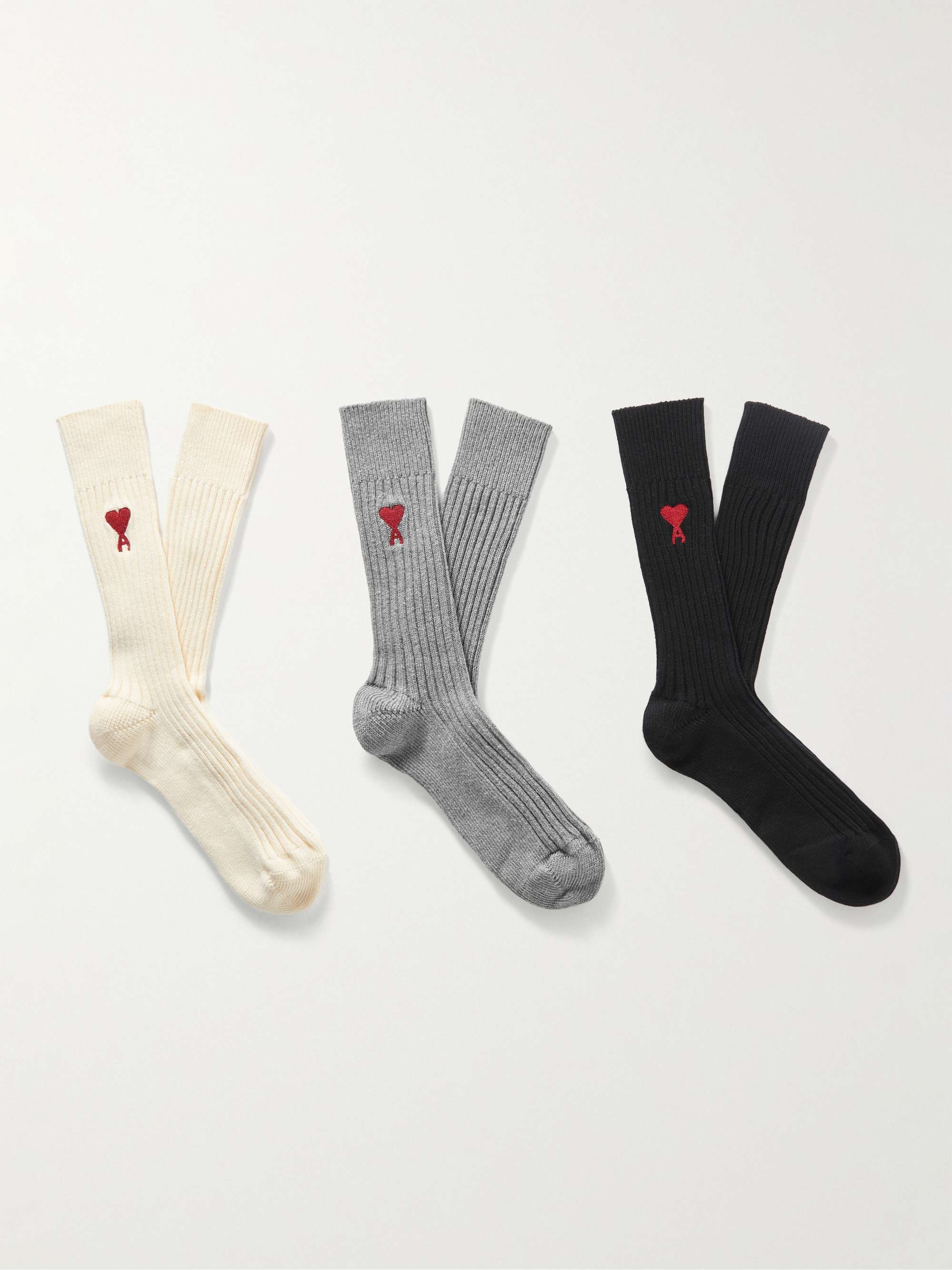 Set aus drei Paar Socken aus einer gerippten Baumwollmischung mit  Logostickerei von AMI PARIS für Herren | MR PORTER